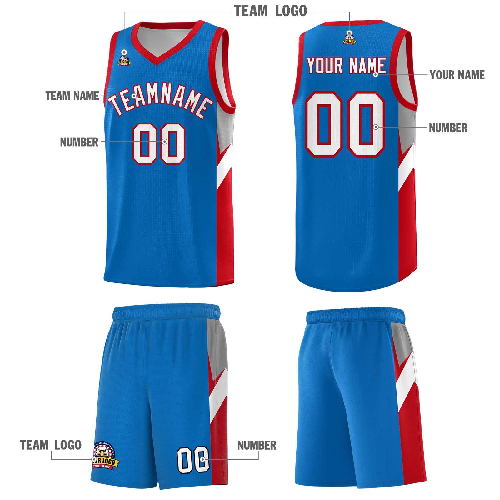 Custom Royal Red Side Design Sets Sports Uniform Basketball Jersey