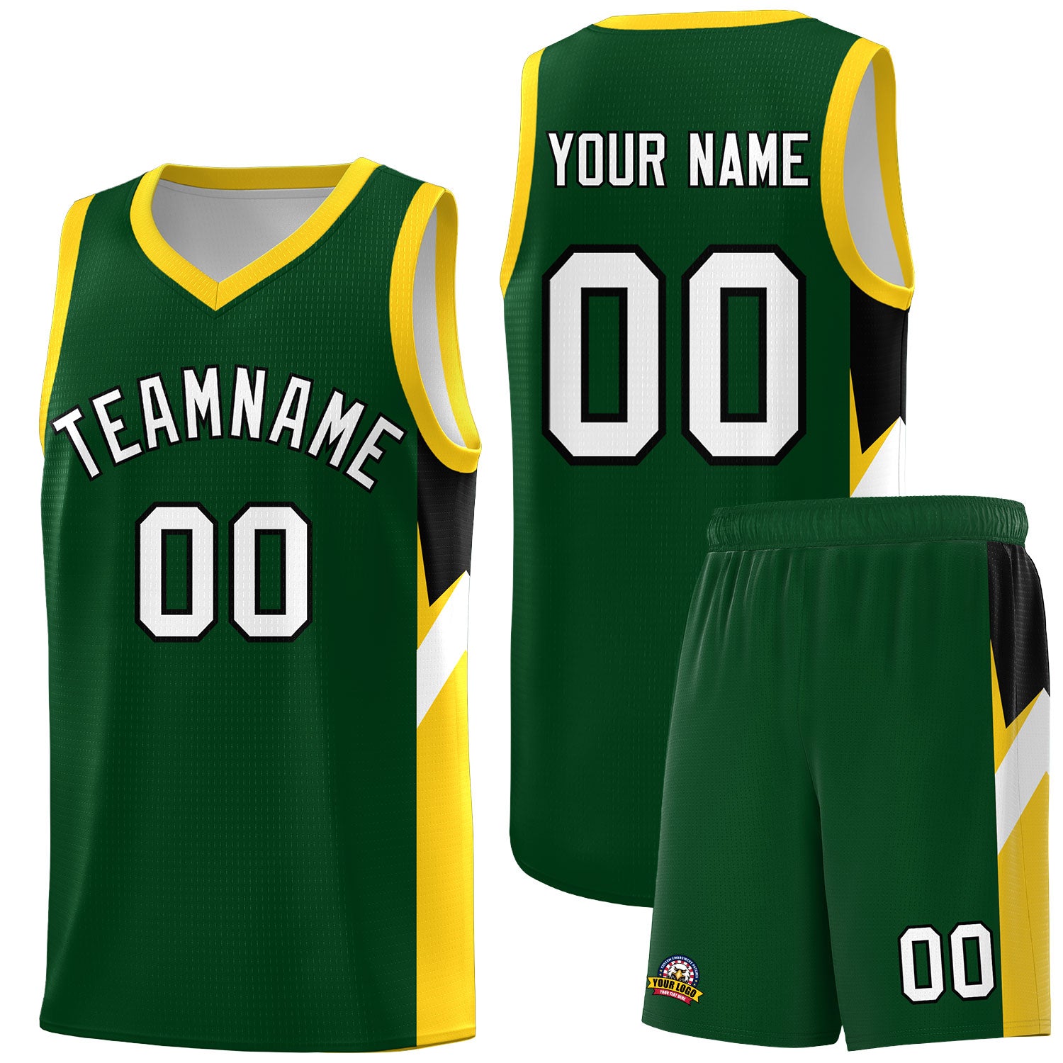 Custom Hunter Green Gold Side Design Sets Sports Uniform Basketball Jersey