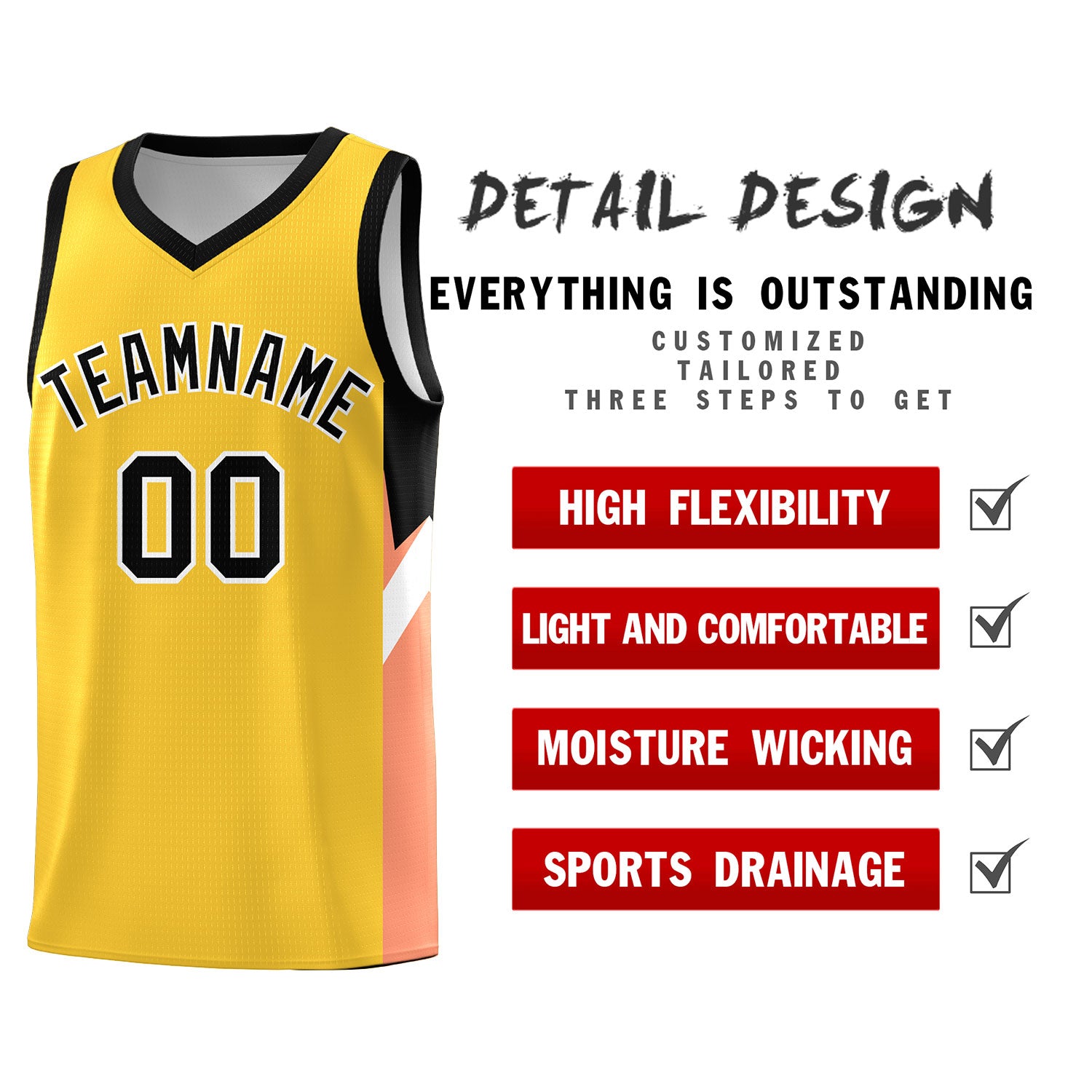 Custom Gold Black Side Design Sets Sports Uniform Basketball Jersey