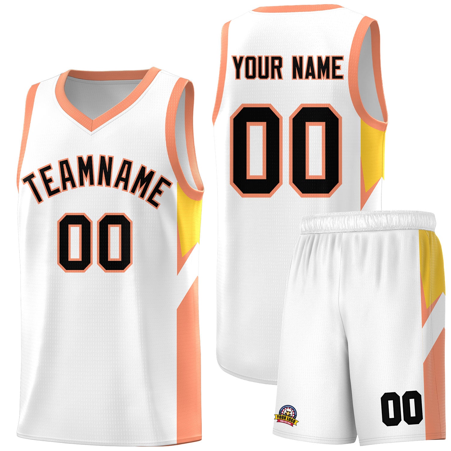 Custom White Orange Side Design Sets Sports Uniform Basketball Jersey