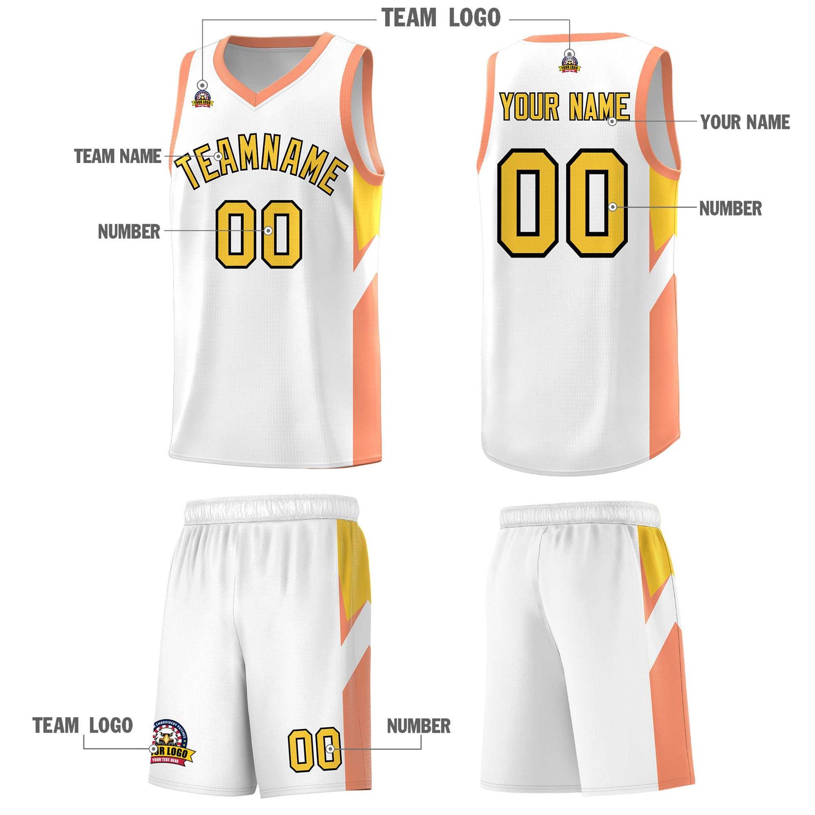 Custom White Orange Side Design Sets Sports Uniform Basketball Jersey