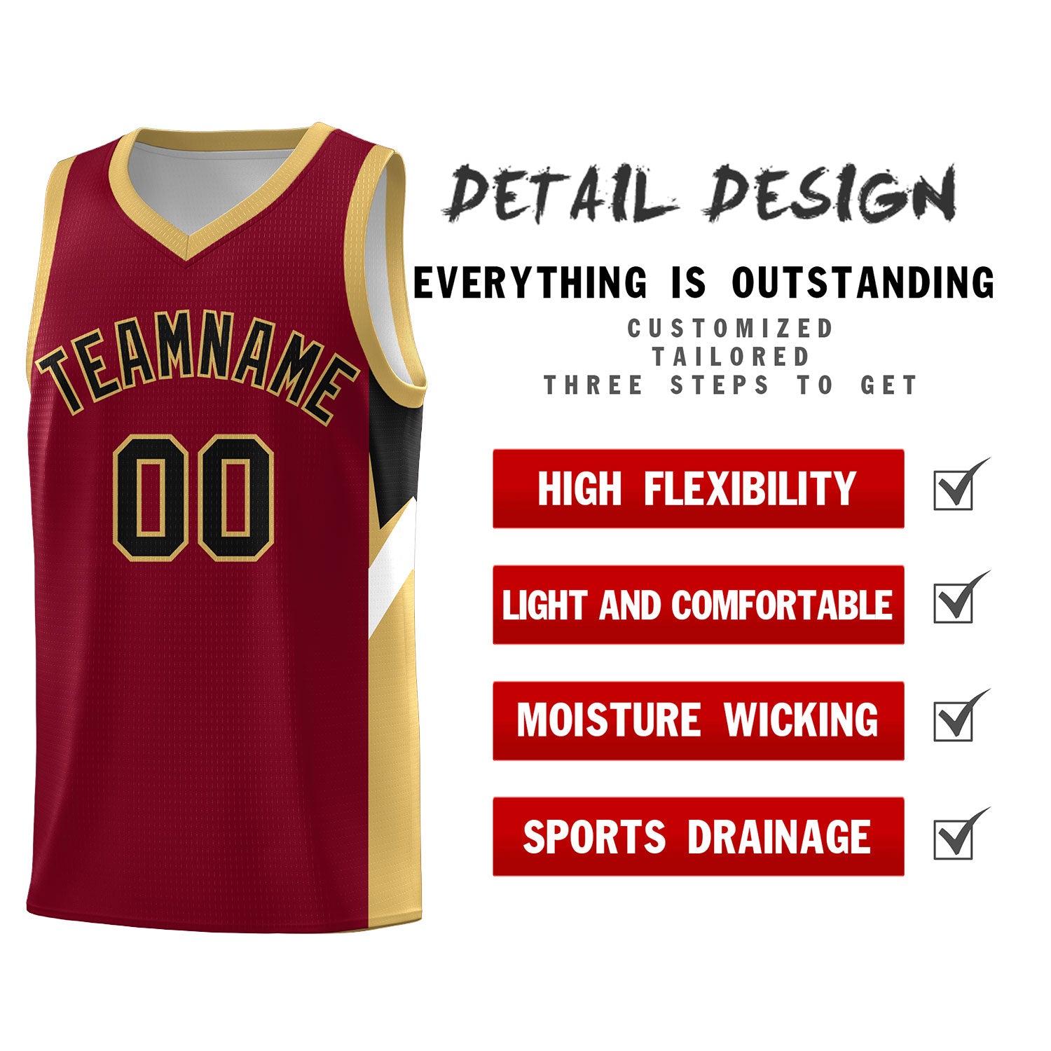Custom Crimson Old Gold Side Design Sets Sports Uniform Basketball Jersey