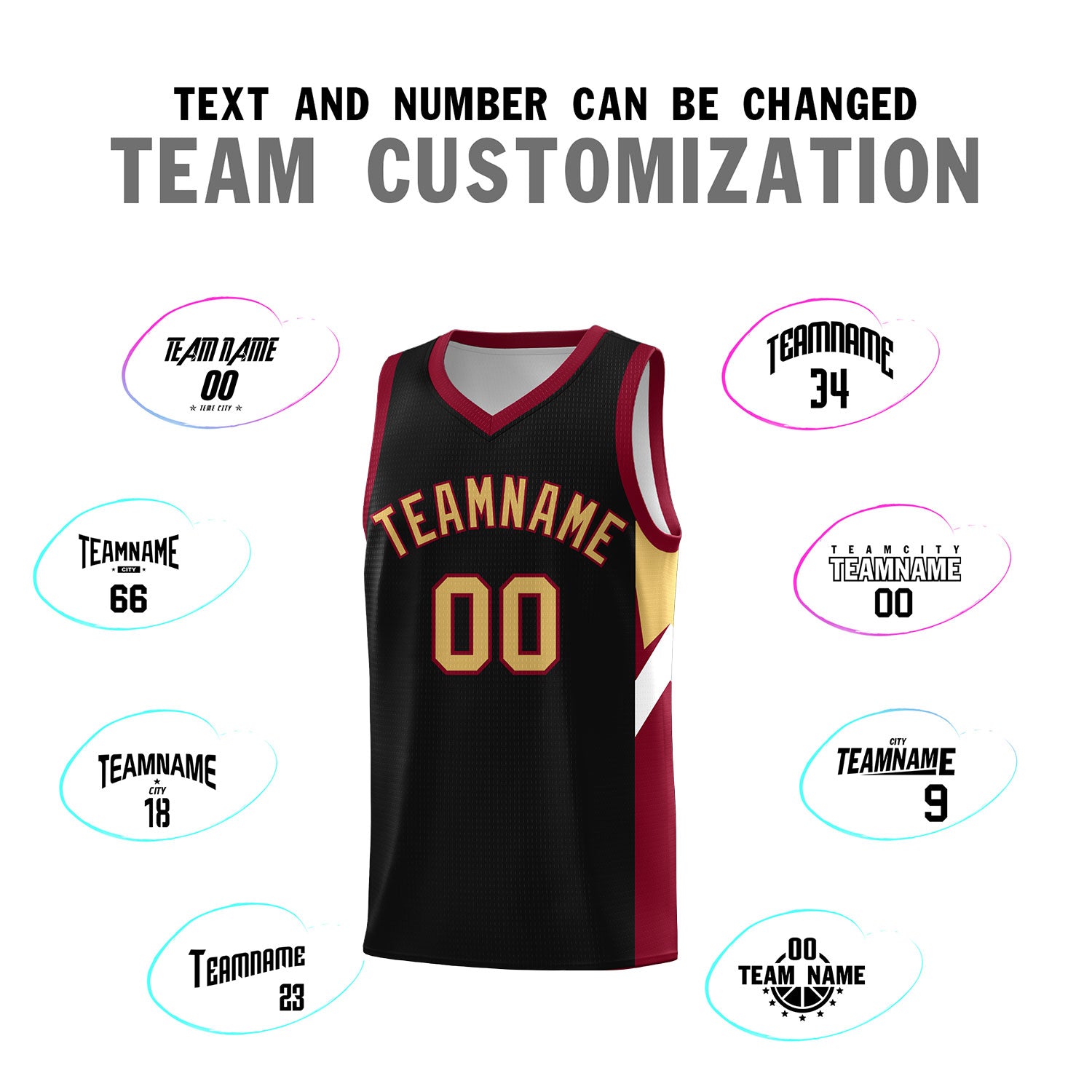 Custom Black Crimson Side Design Sets Sports Uniform Basketball Jersey