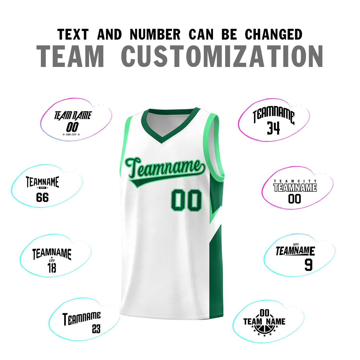 Custom White Kelly Green Side Design Sets Sports Uniform Basketball Jersey