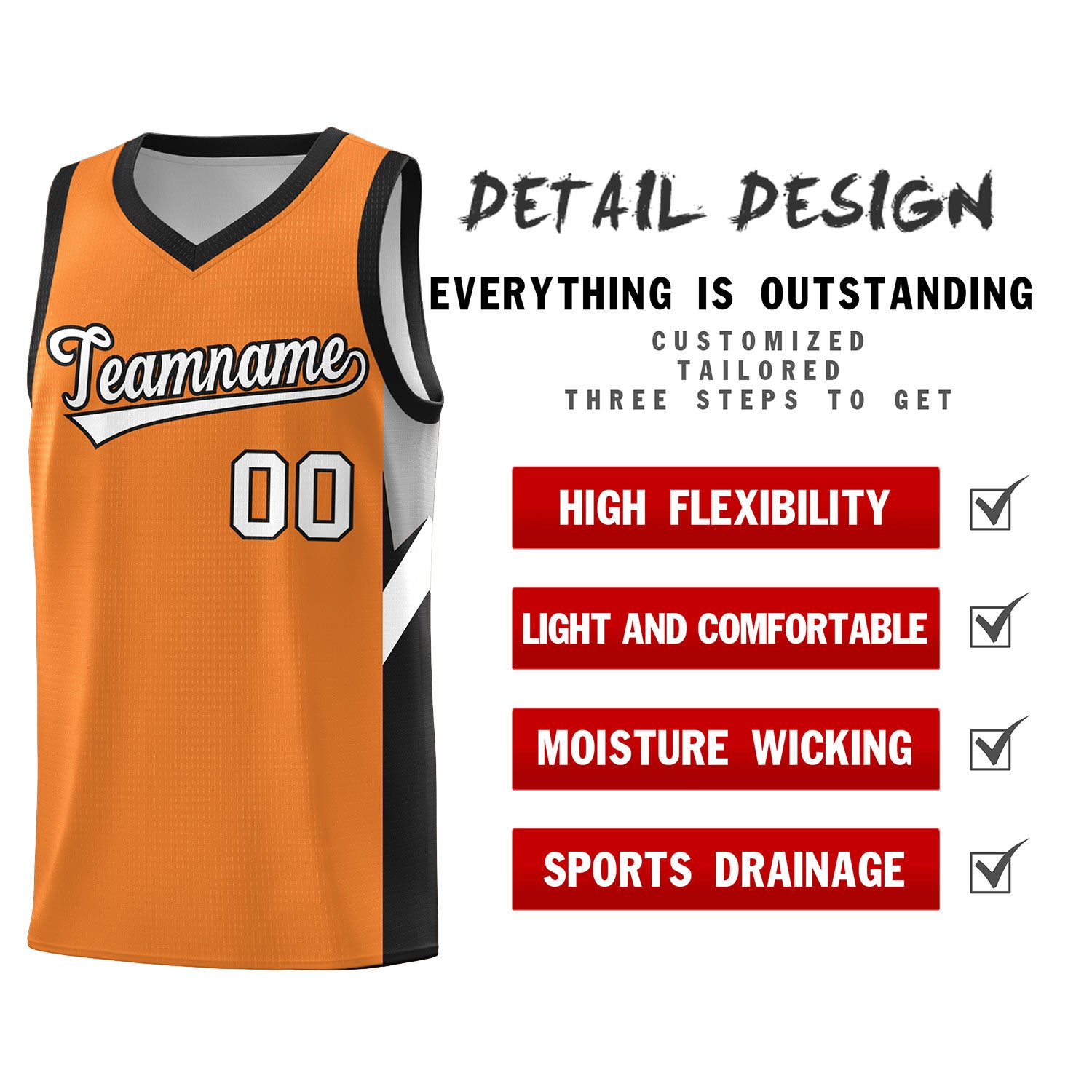 Custom Gold Orange Black Side Design Sets Sports Uniform Basketball Jersey