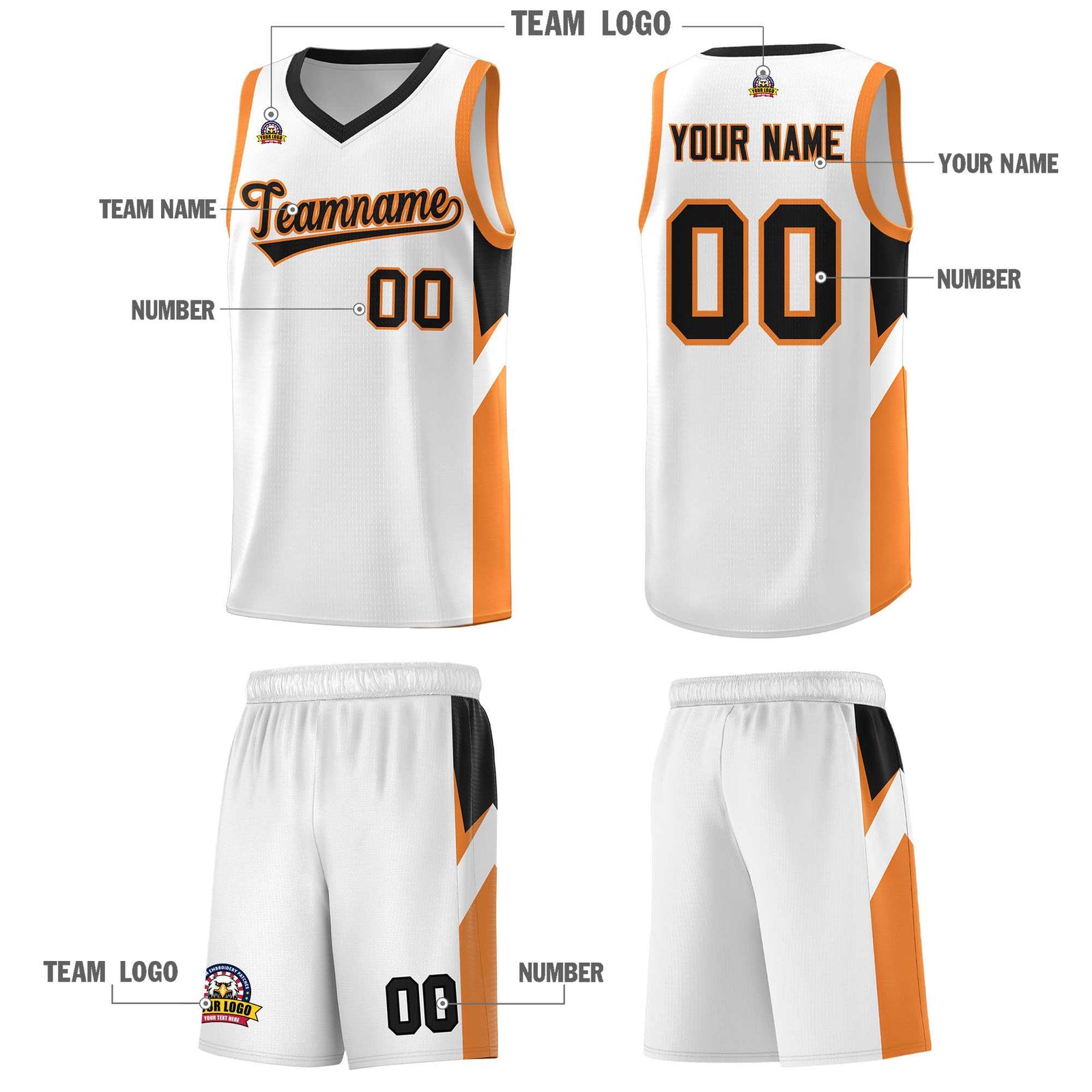 Custom White Black Side Design Sets Sports Uniform Basketball Jersey