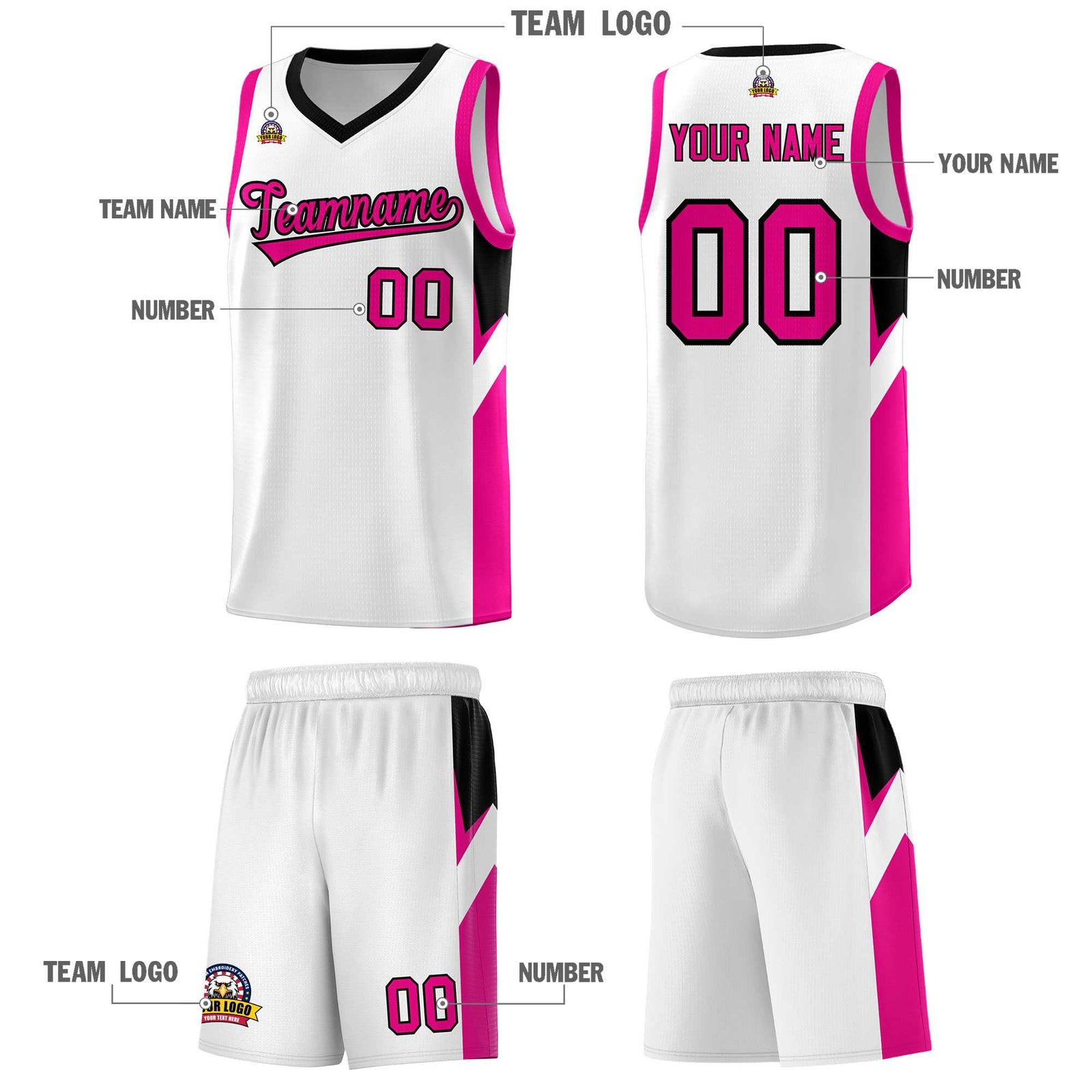 Custom White Black Side Design Sets Sports Uniform Basketball Jersey