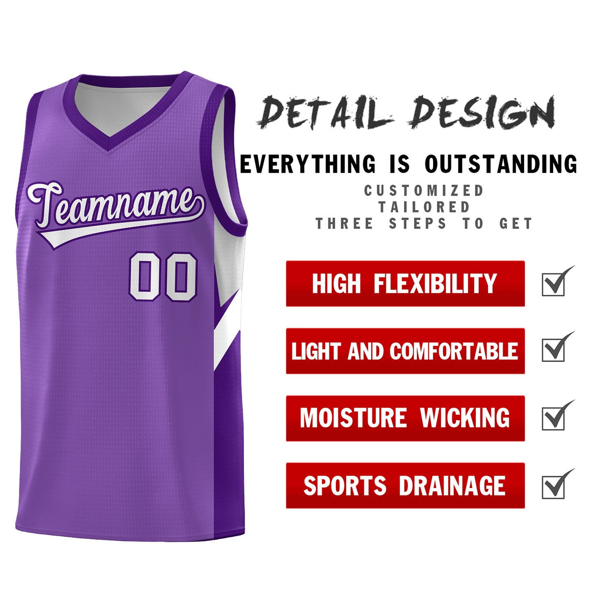 Custom Light Purple Purple Side Design Sets Sports Uniform Basketball Jersey