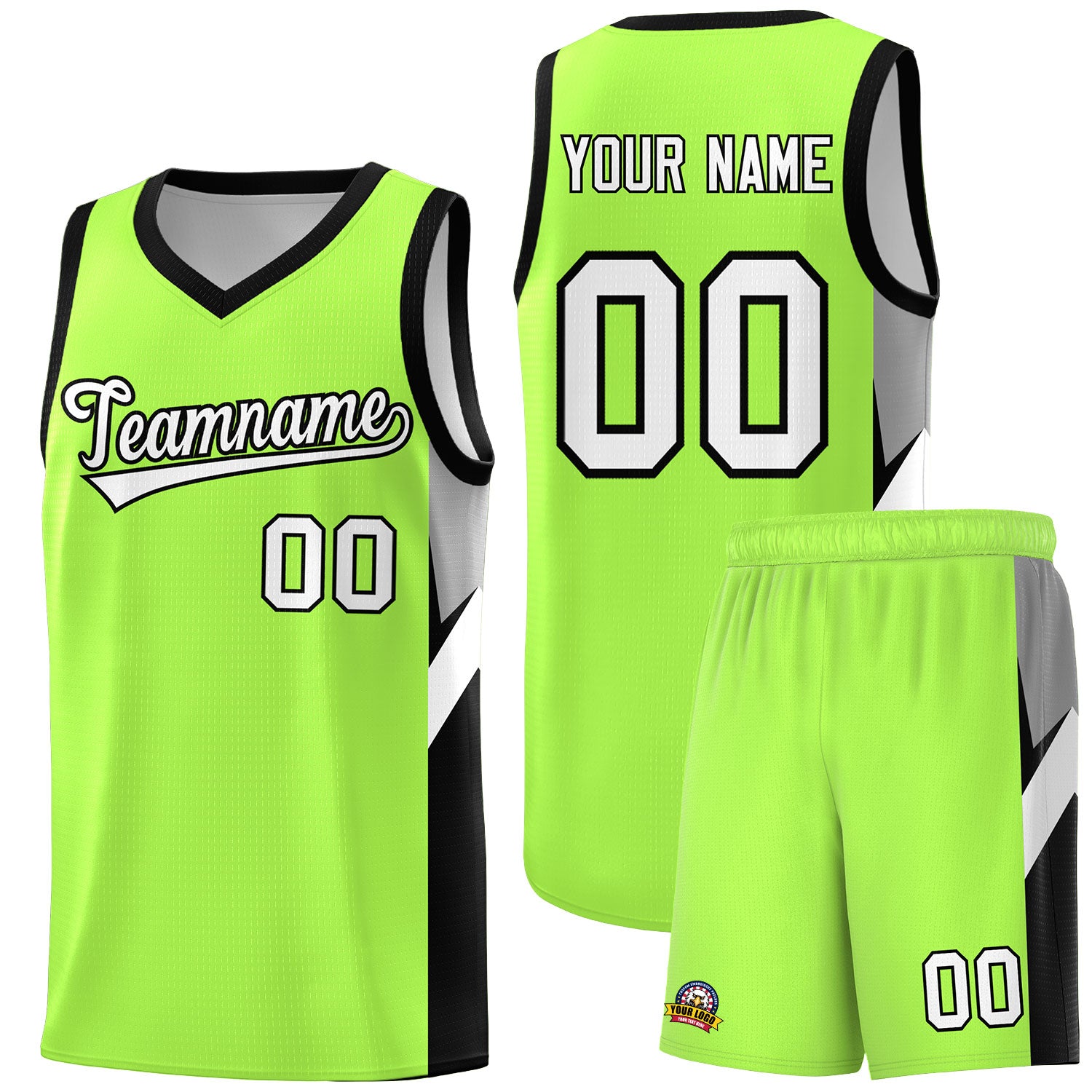 Custom Fluorescent Green Black Side Design Sets Sports Uniform Basketball Jersey