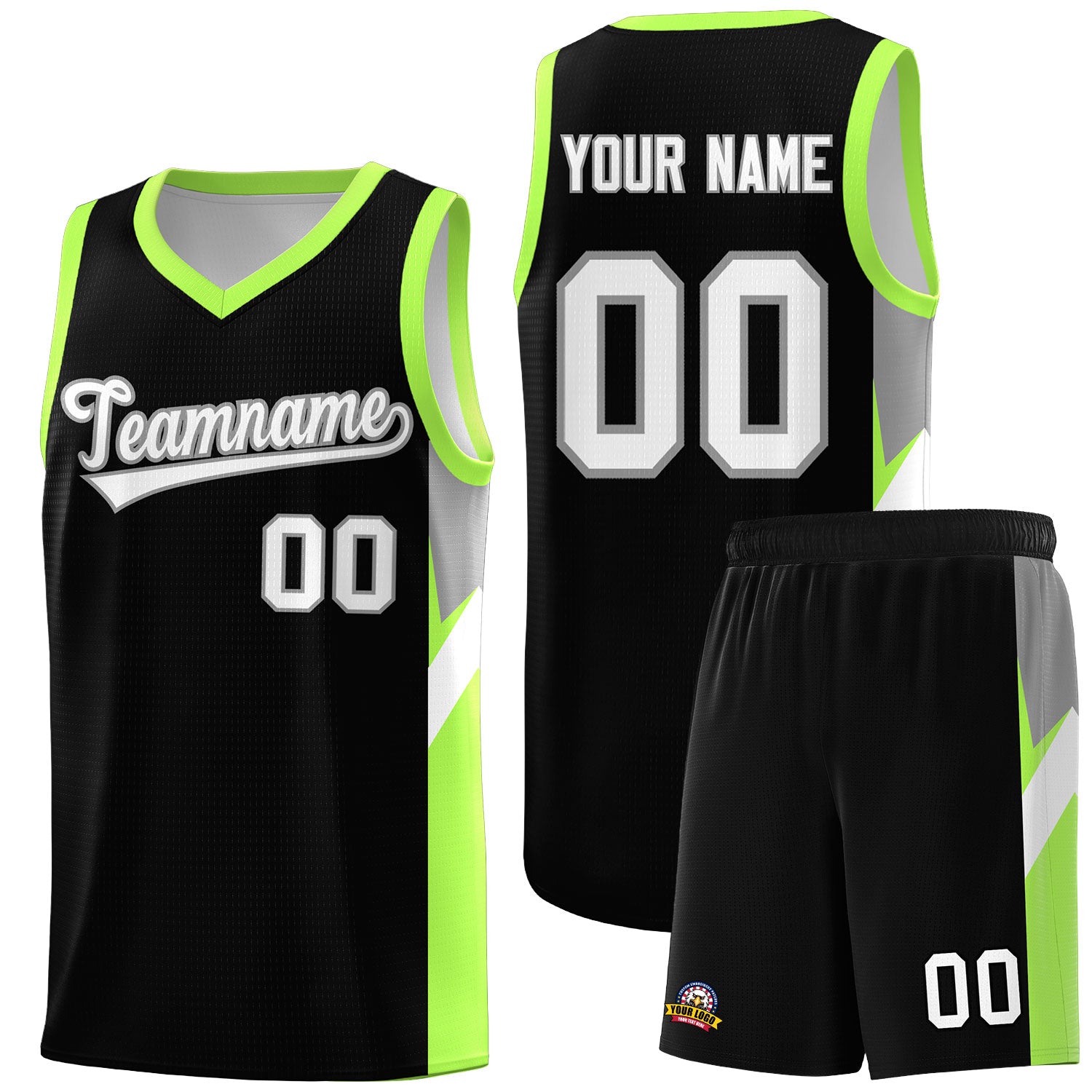 Custom Black Fluorescent Green Side Design Sets Sports Uniform Basketball Jersey