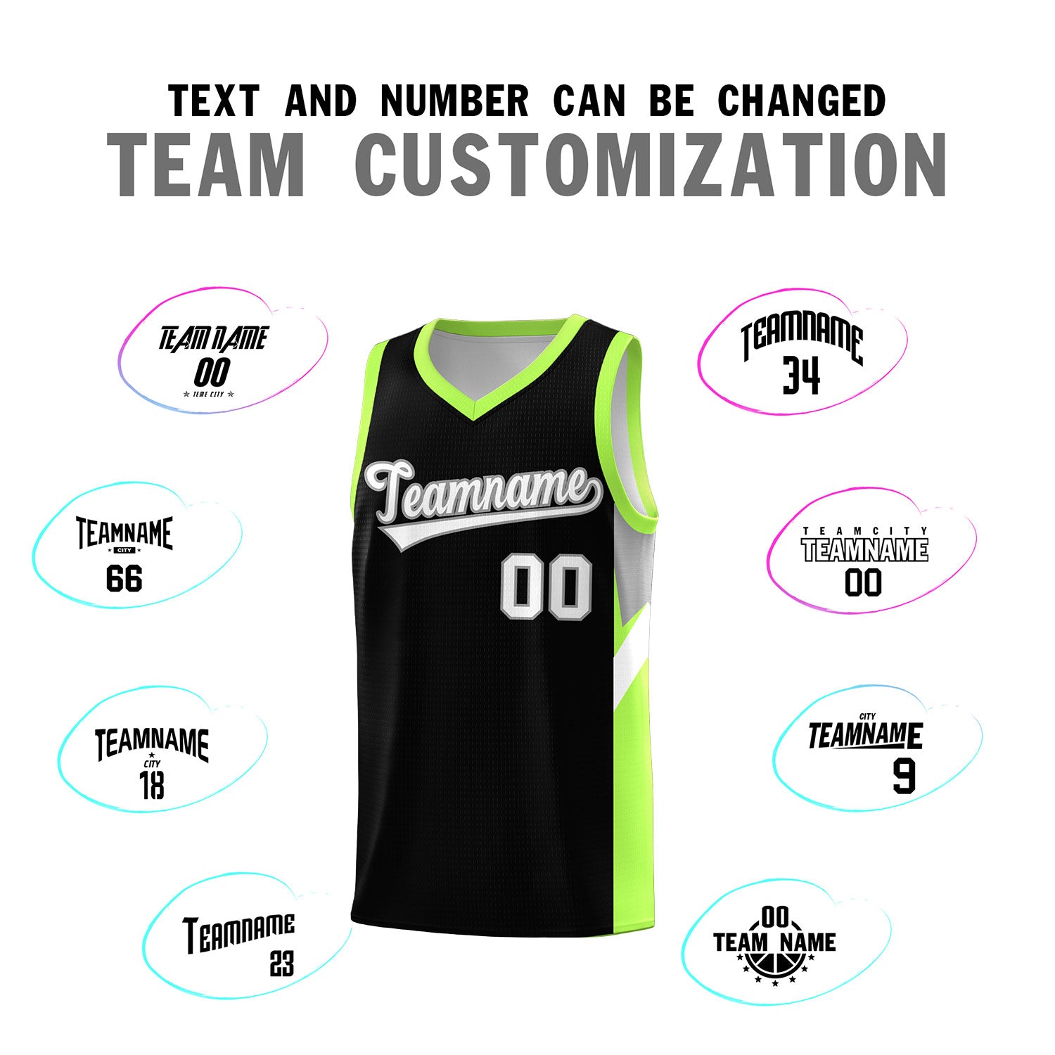 Custom Black Fluorescent Green Side Design Sets Sports Uniform Basketball Jersey