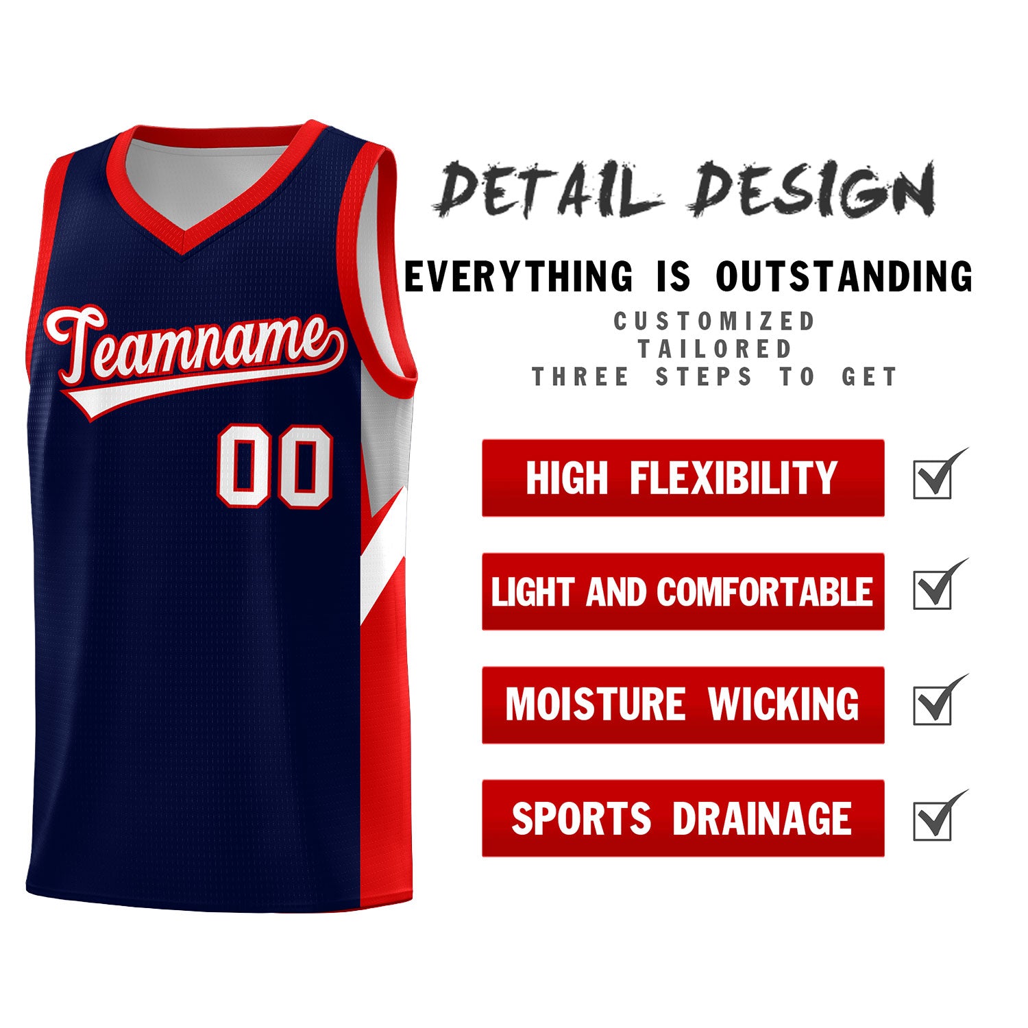 Custom Navy Red Side Design Sets Sports Uniform Basketball Jersey