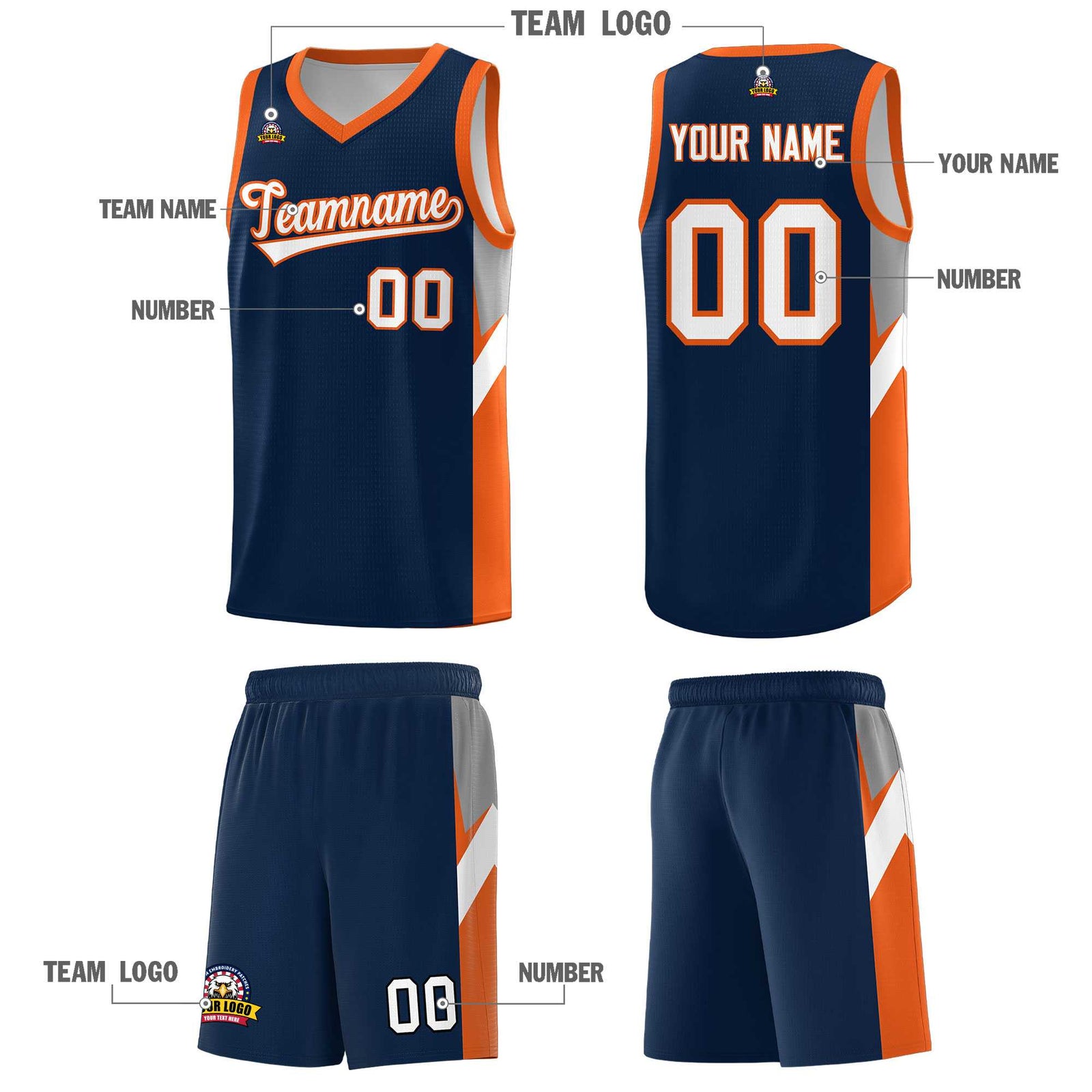 Custom Navy Orange Side Design Sets Sports Uniform Basketball Jersey