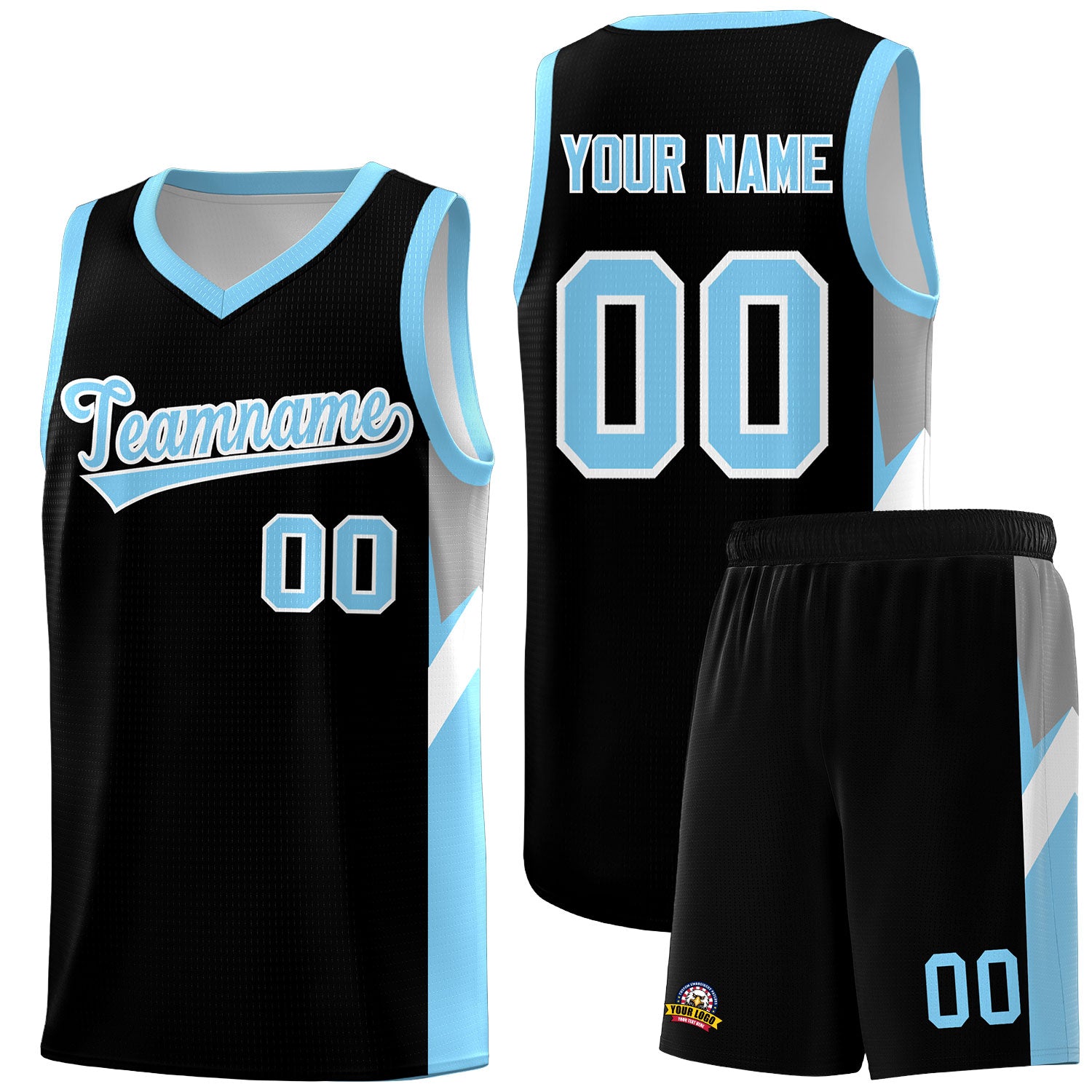 Custom Black Light Blue Side Design Sets Sports Uniform Basketball Jersey