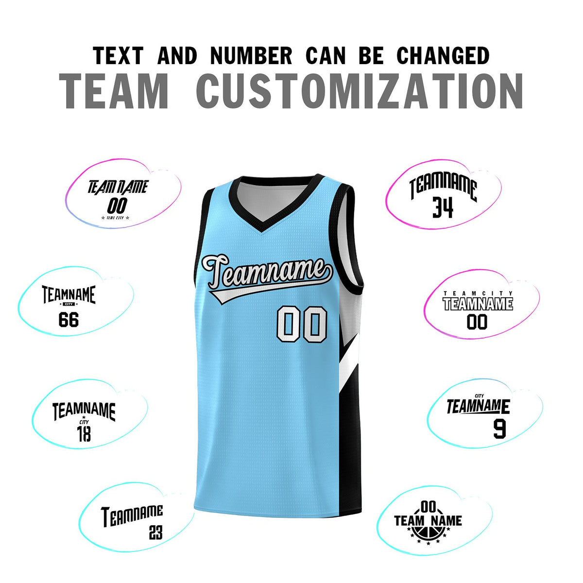 Custom Light Blue Black Side Design Sets Sports Uniform Basketball Jersey