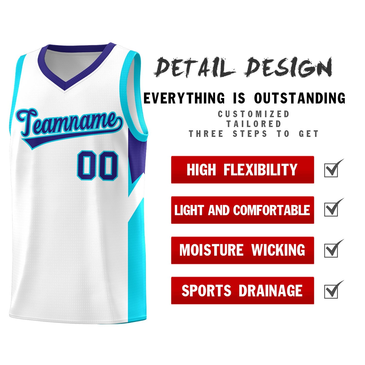 Custom White Royal Side Design Sets Sports Uniform Basketball Jersey