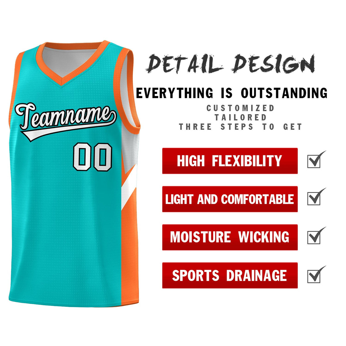 Custom Aqua Orange Side Design Sets Sports Uniform Basketball Jersey