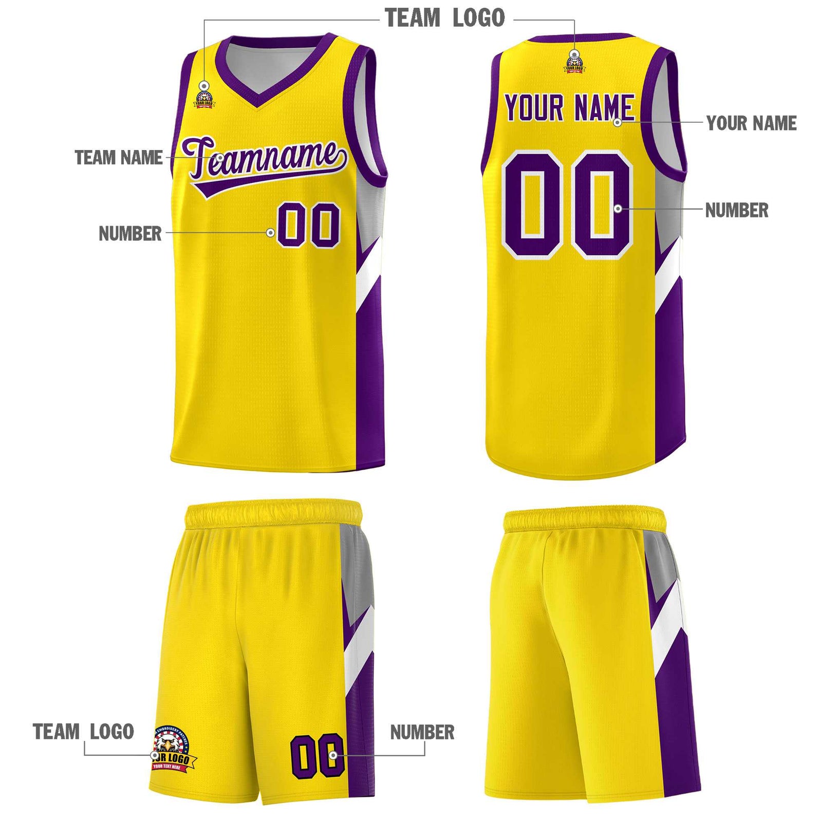 Custom Gold Purple Side Design Sets Sports Uniform Basketball Jersey