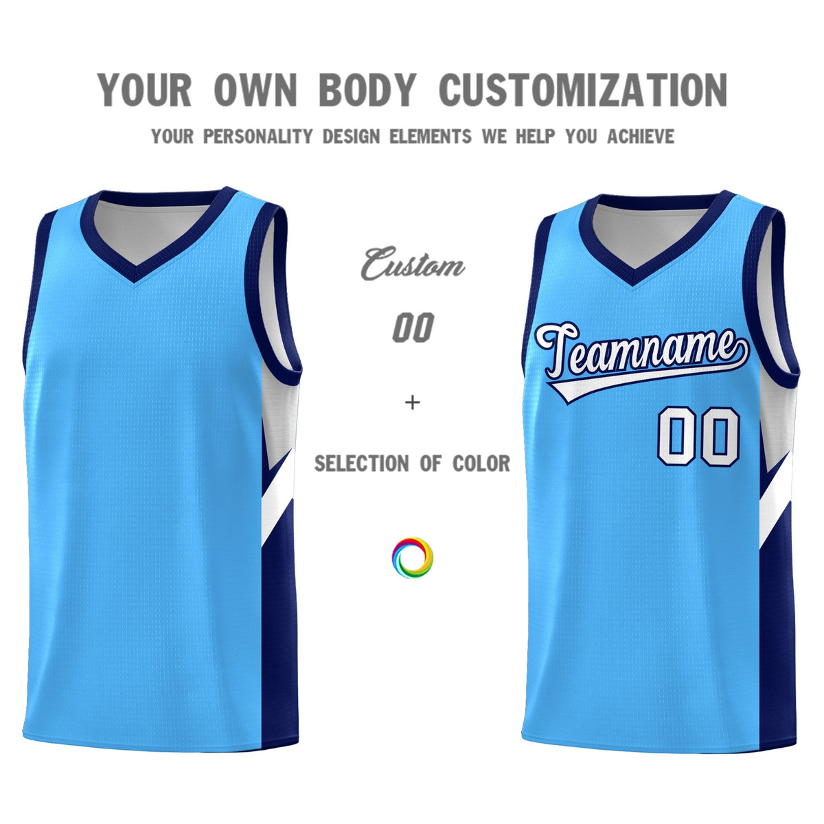 Custom Powder Blue Navy Side Design Sets Sports Uniform Basketball Jersey