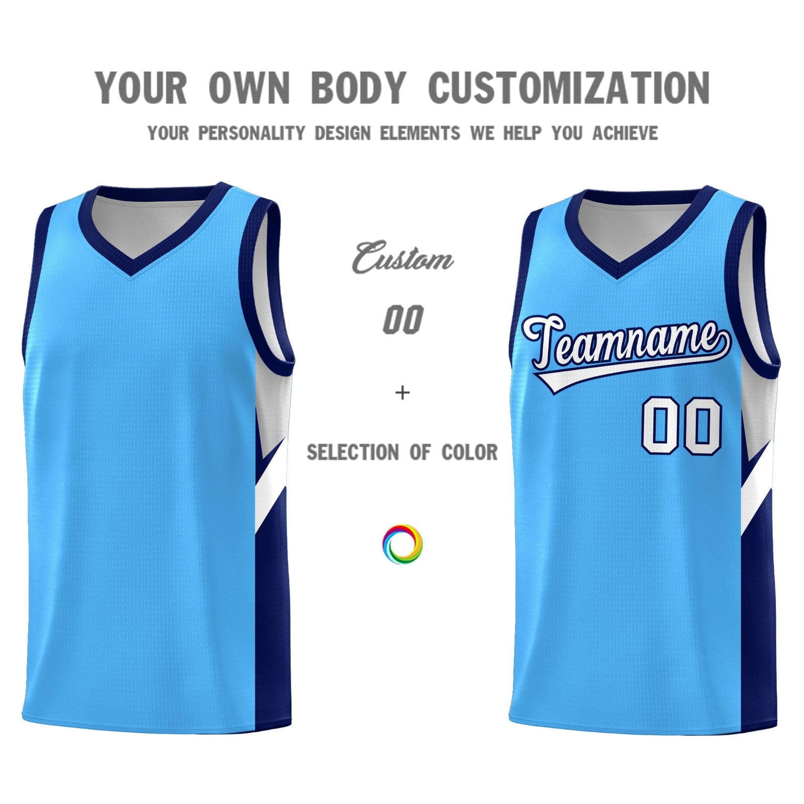 Custom Powder Blue Navy Side Design Sets Sports Uniform Basketball Jersey