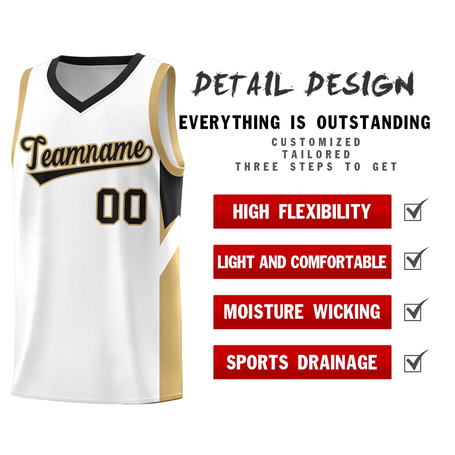Custom White Black Side Design Sets Sports Uniform Basketball Jersey