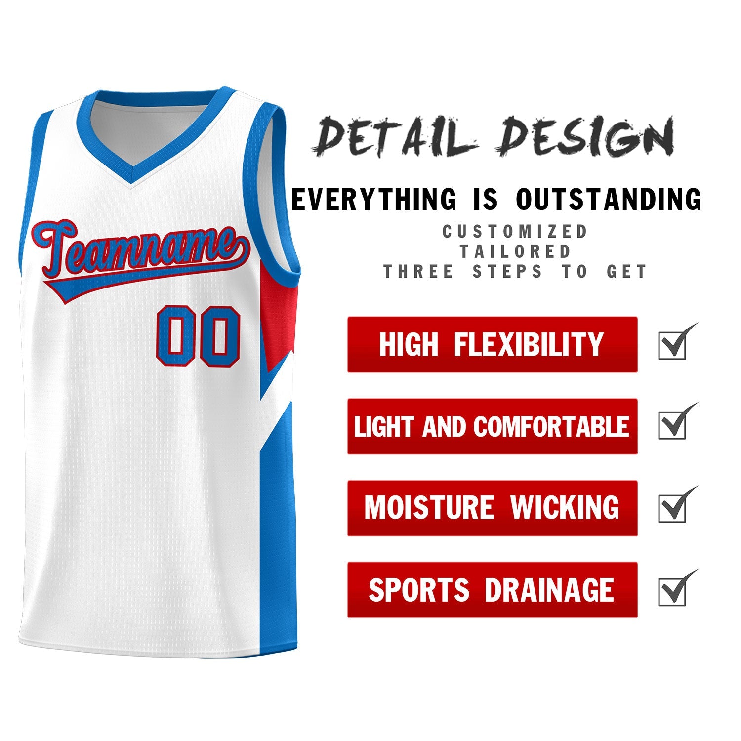 Custom White Royal Side Design Sets Sports Uniform Basketball Jersey