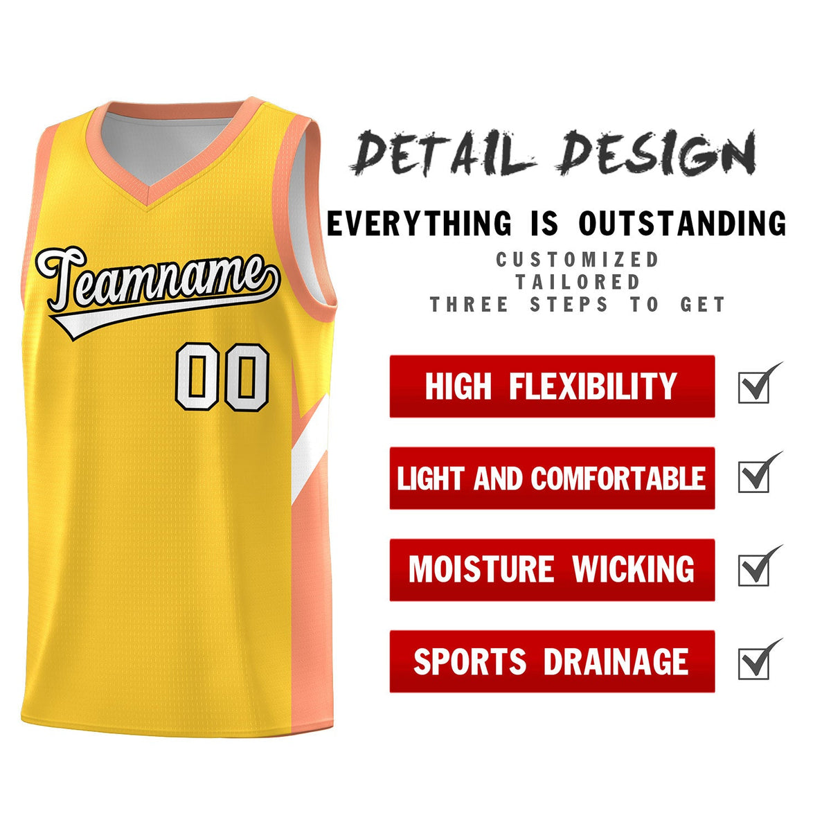 Custom Gold Orange Side Design Sets Sports Uniform Basketball Jersey