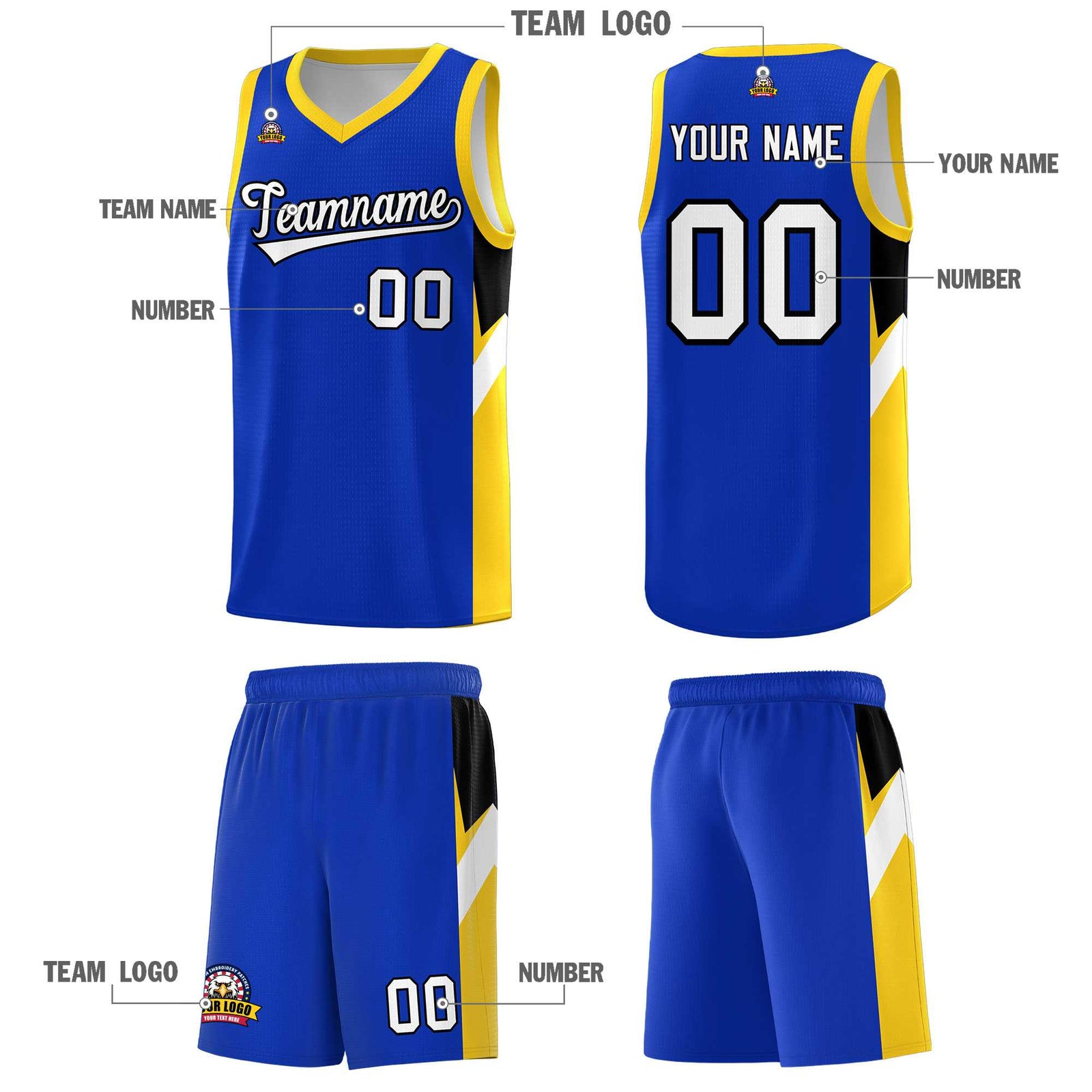 Custom Royal Gold Side Design Sets Sports Uniform Basketball Jersey