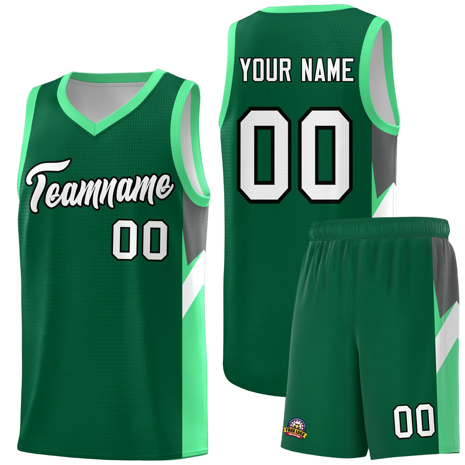 Custom Kelly Green Bright Green Side Design Sets Sports Uniform Basketball Jersey