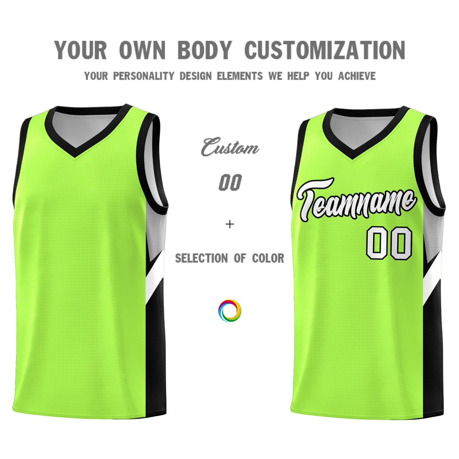 Custom Fluorescent Green Black Side Design Sets Sports Uniform Basketball Jersey