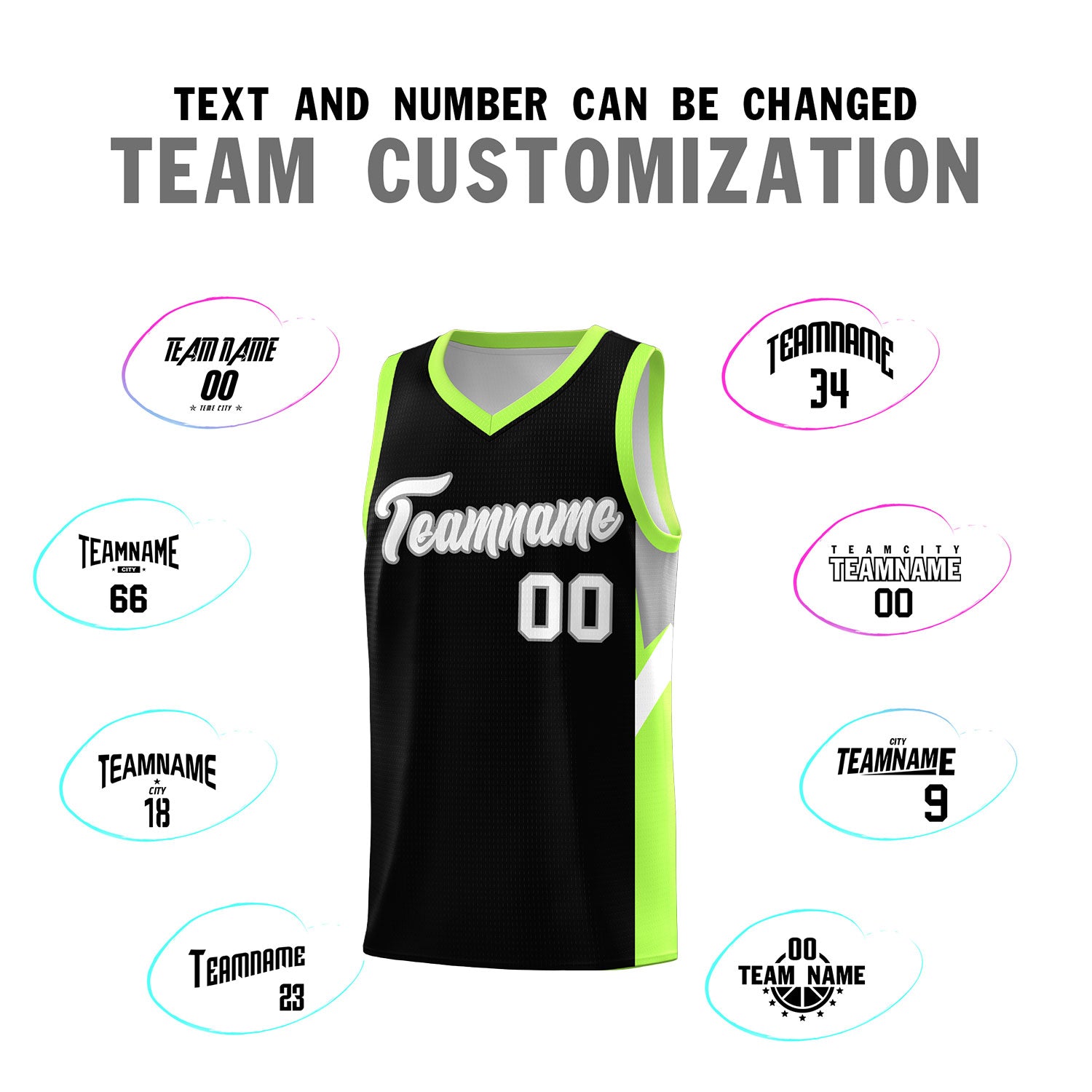 Custom Black Fluorescent Green Side Design Sets Sports Uniform Basketball Jersey