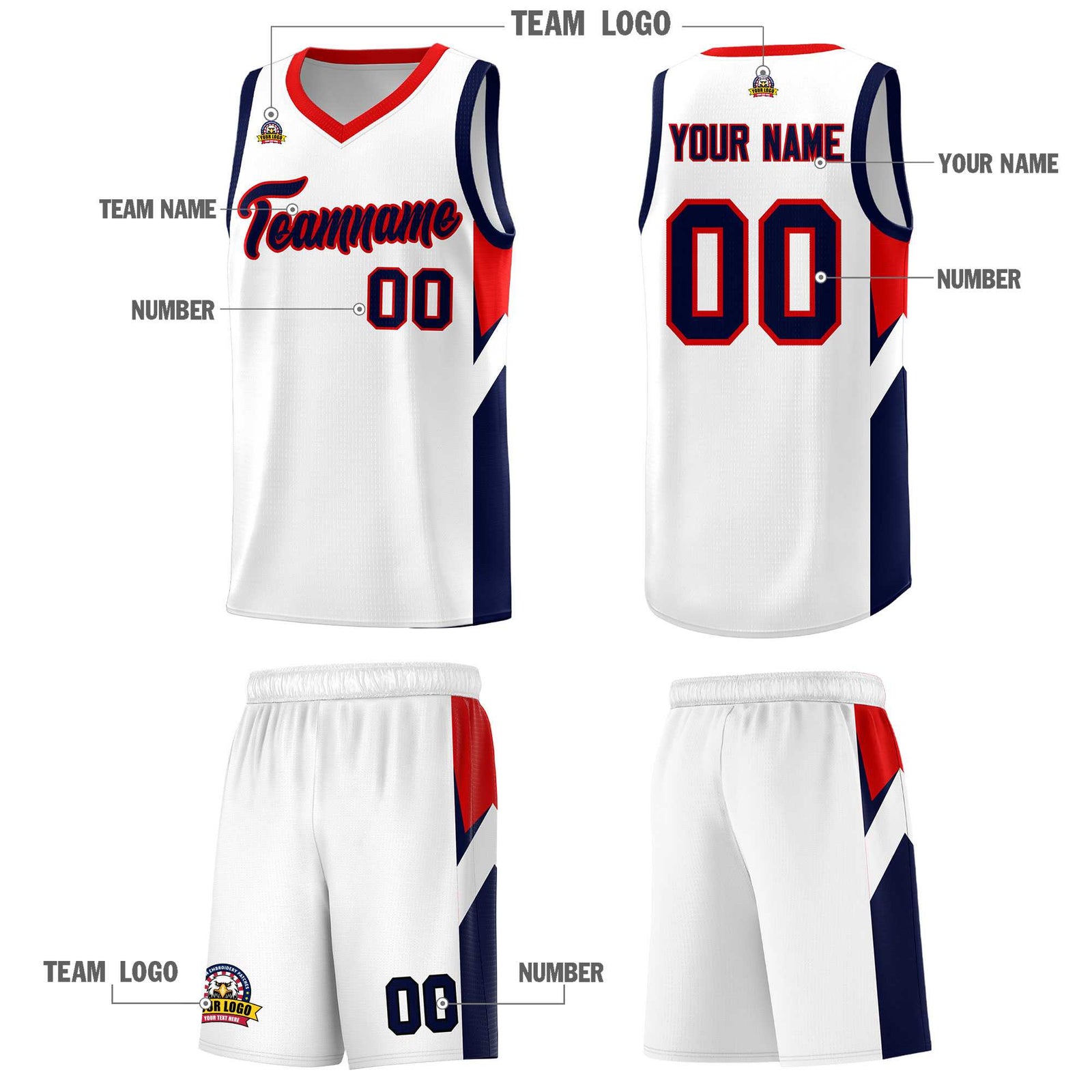 Custom White Red Side Design Sets Sports Uniform Basketball Jersey