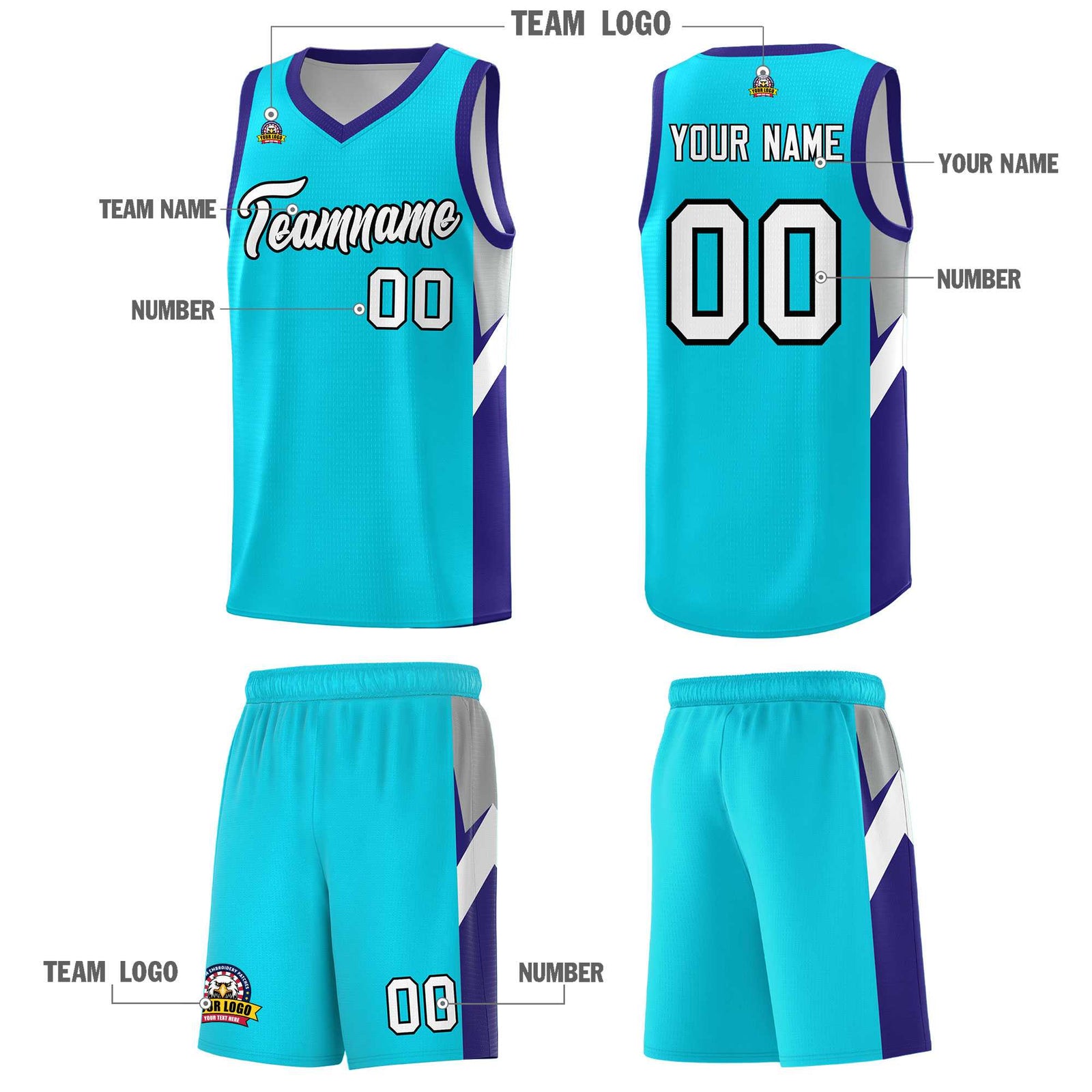Custom Sky Blue Royal Side Design Sets Sports Uniform Basketball Jersey