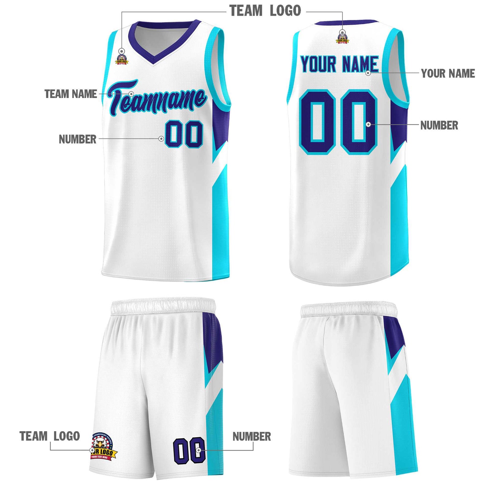 Custom White Royal Side Design Sets Sports Uniform Basketball Jersey