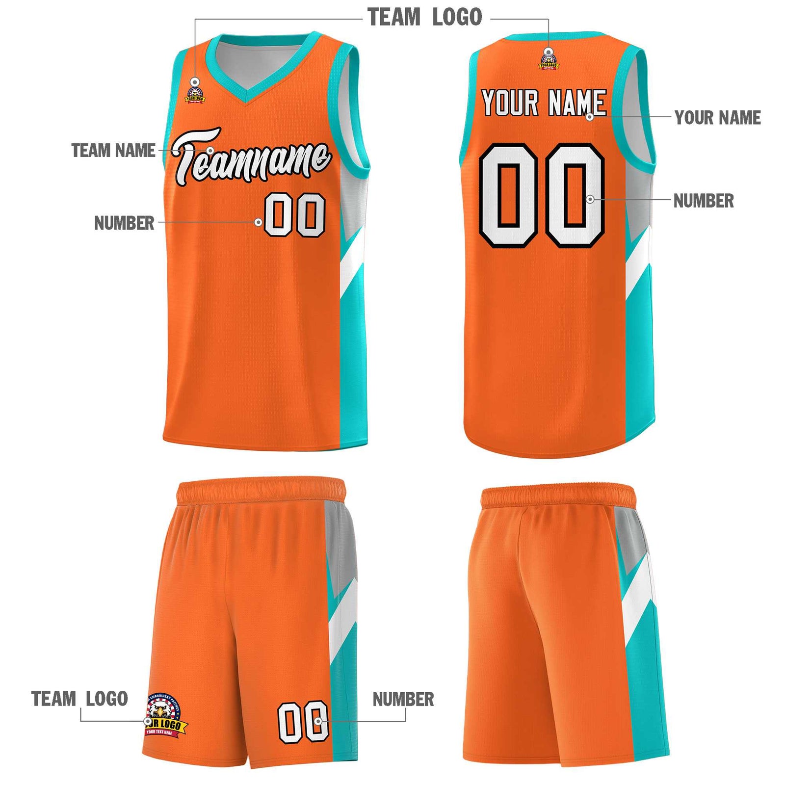Custom Orange Aqua Side Design Sets Sports Uniform Basketball Jersey