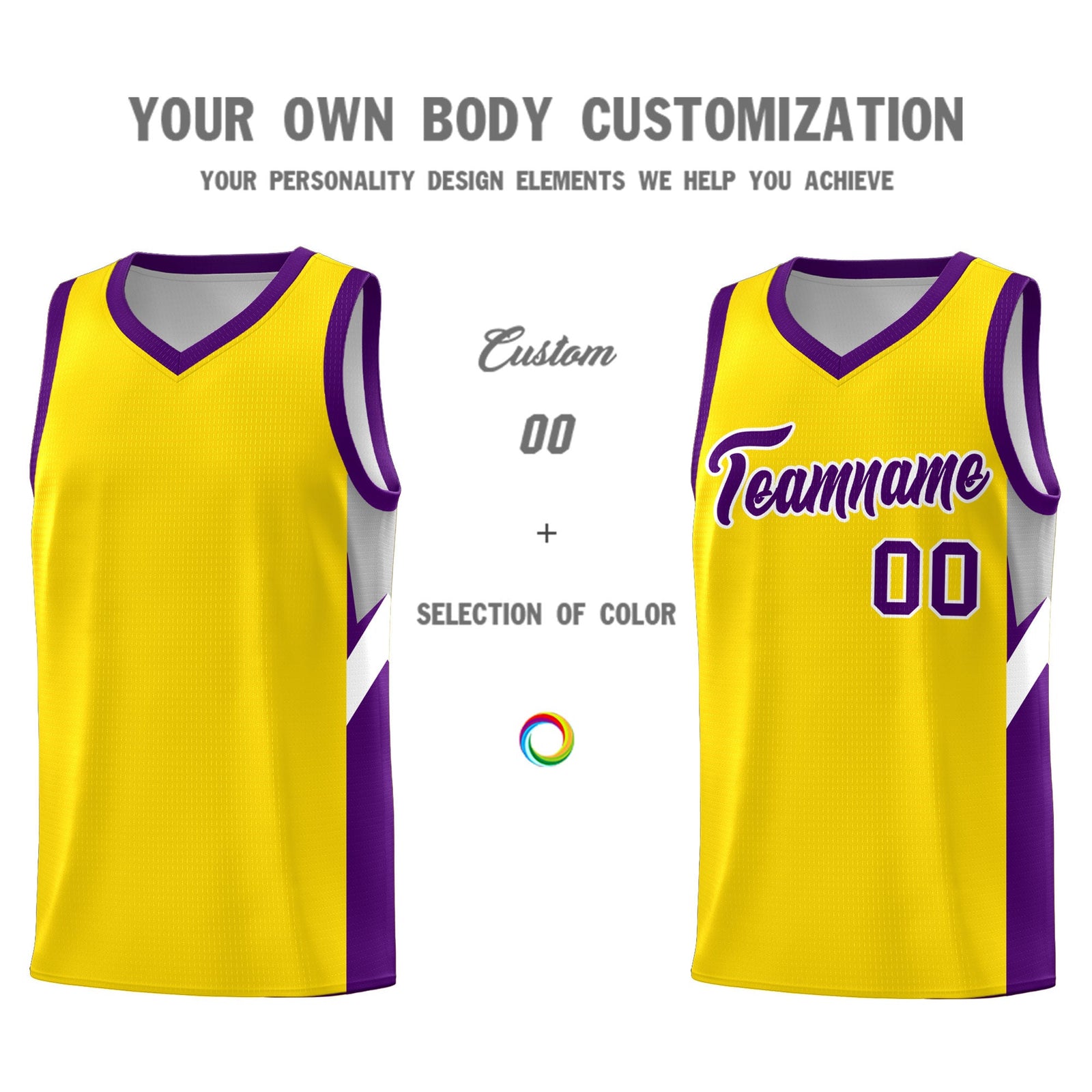 Custom Gold Purple Side Design Sets Sports Uniform Basketball Jersey
