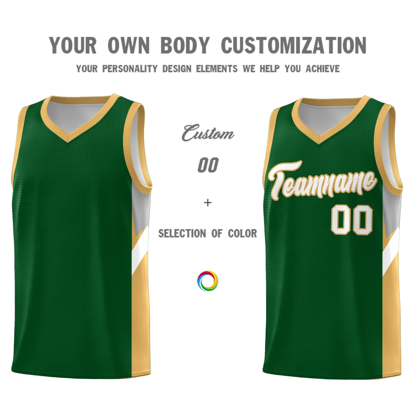 Custom Green Buckskin Brown Side Design Sets Sports Uniform Basketball Jersey