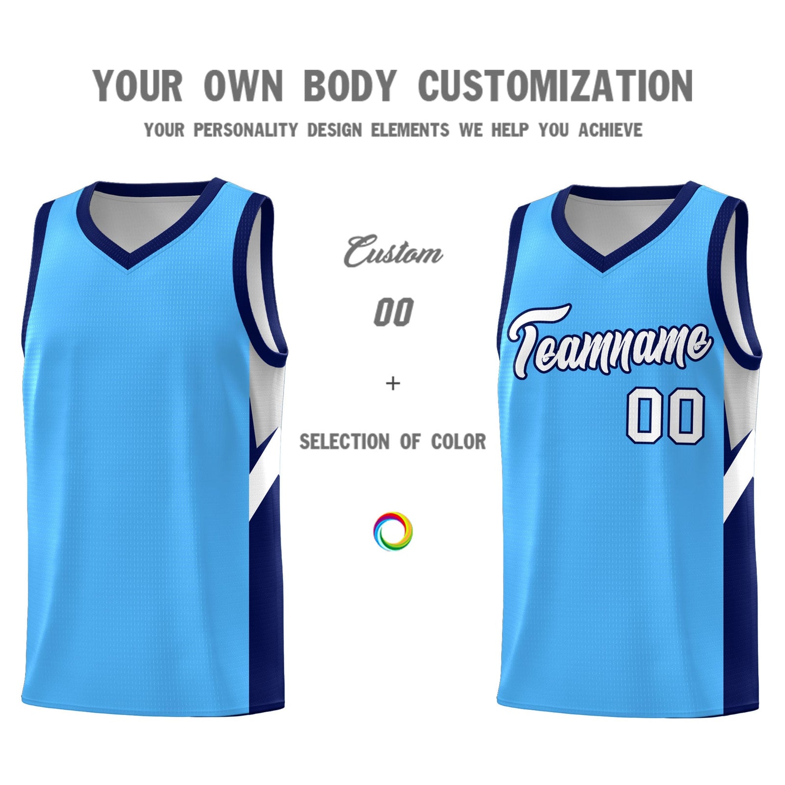 Custom Powder Blue Navy Side Design Sets Sports Uniform Basketball Jersey