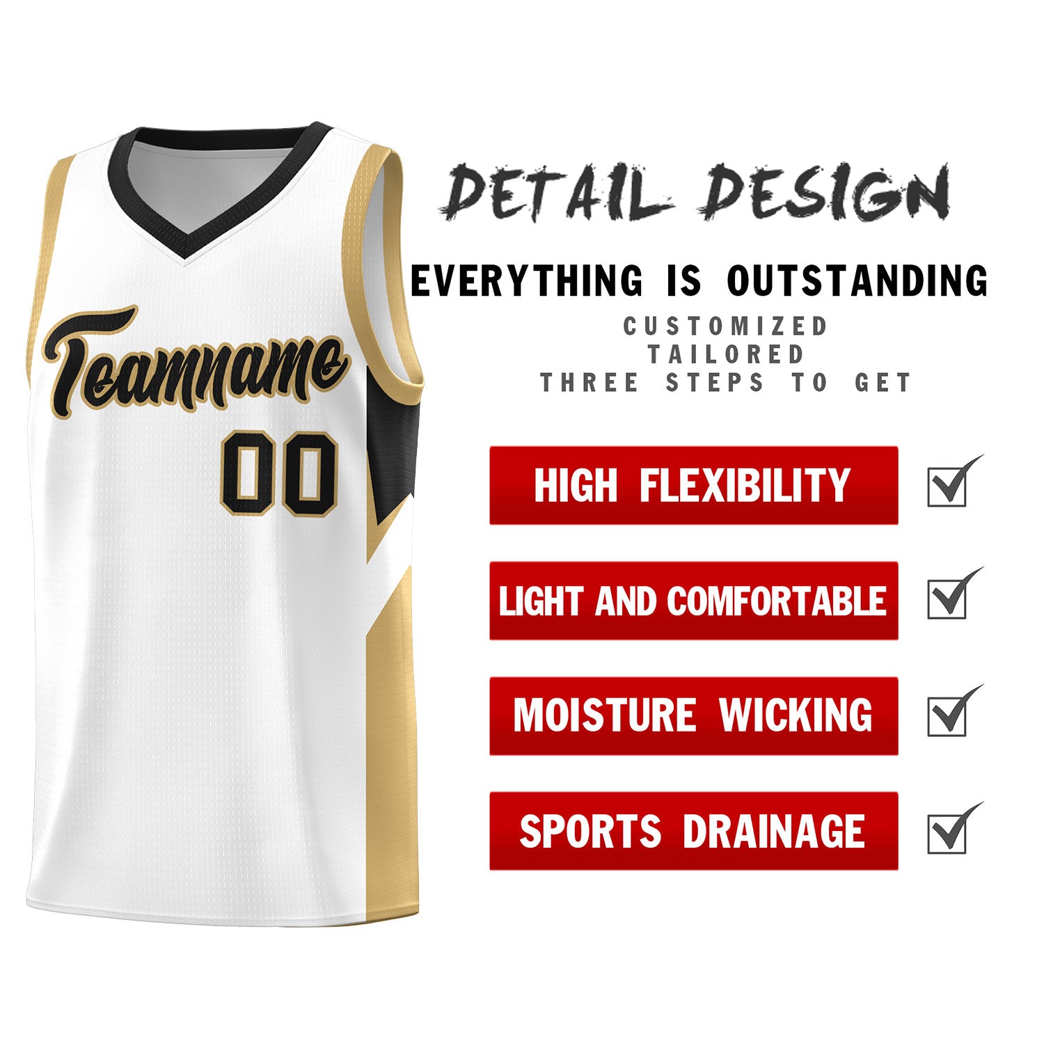Custom White Black Side Design Sets Sports Uniform Basketball Jersey