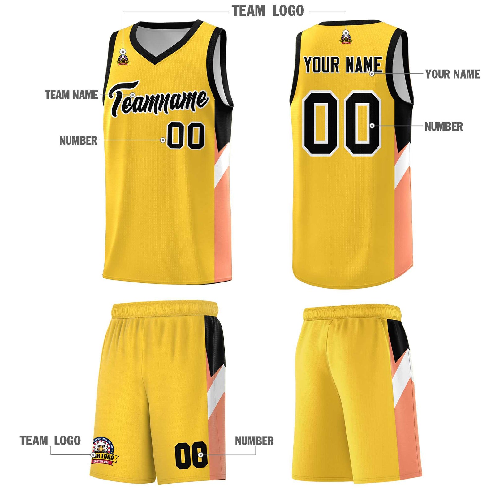 Custom Gold Black Side Design Sets Sports Uniform Basketball Jersey