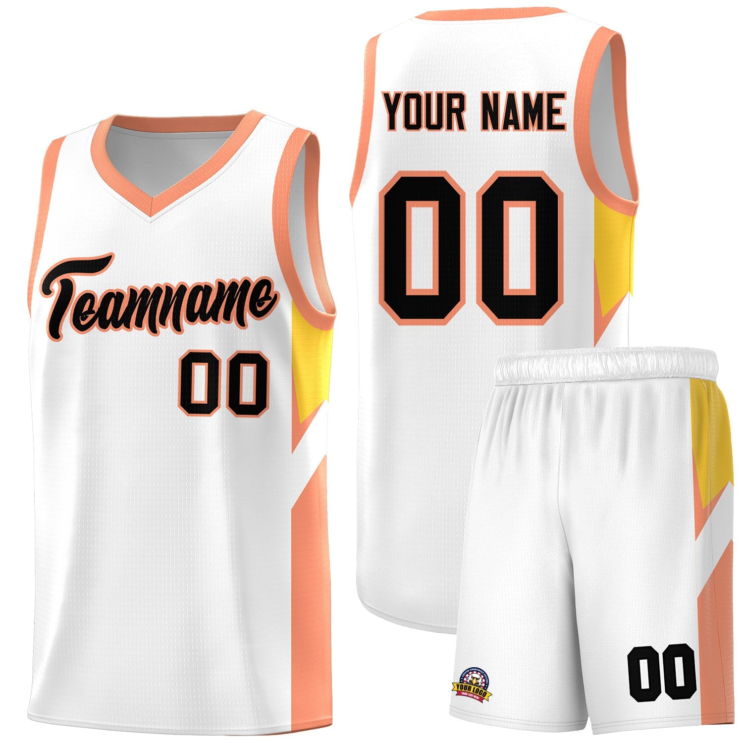 Custom White Orange Side Design Sets Sports Uniform Basketball Jersey