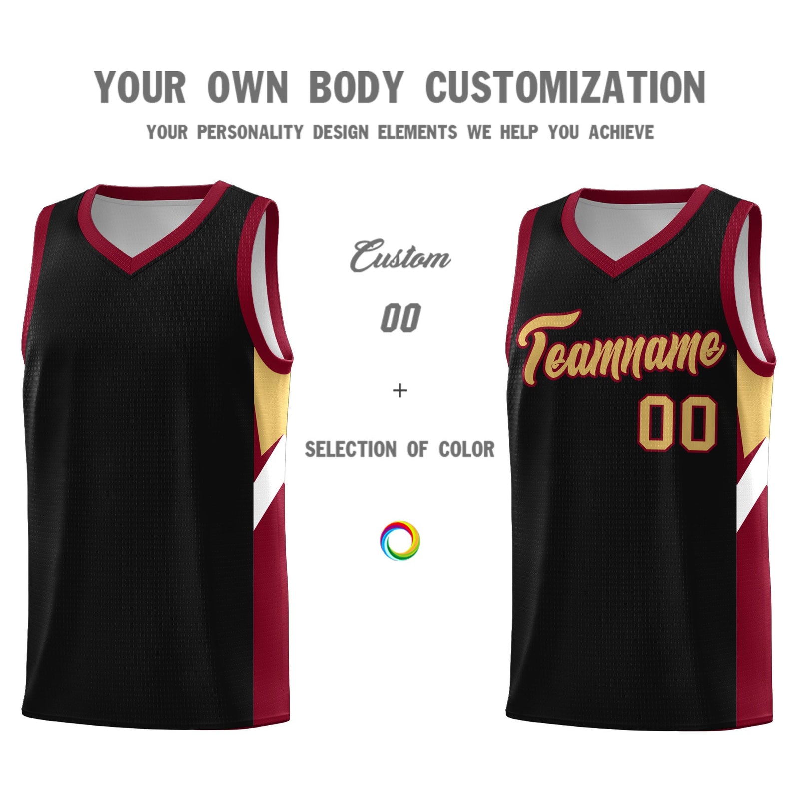 Custom Black Crimson Side Design Sets Sports Uniform Basketball Jersey