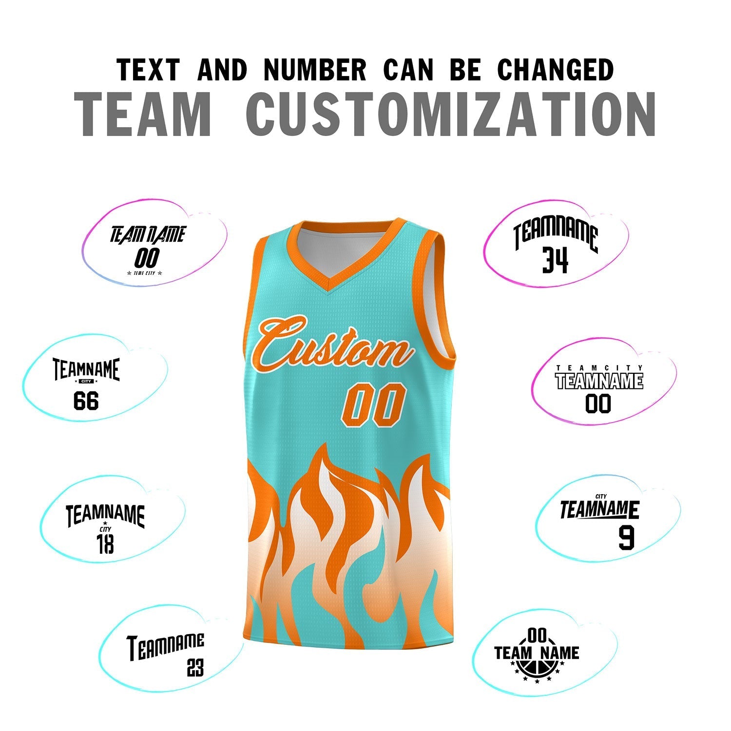 Custom Bright Green Orange Hem Flame Pattern Fashion Sports Uniform Basketball Kits