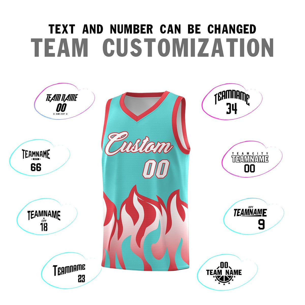 Custom Bright Green Light Red Hem Flame Pattern Fashion Sports Uniform Basketball Kits