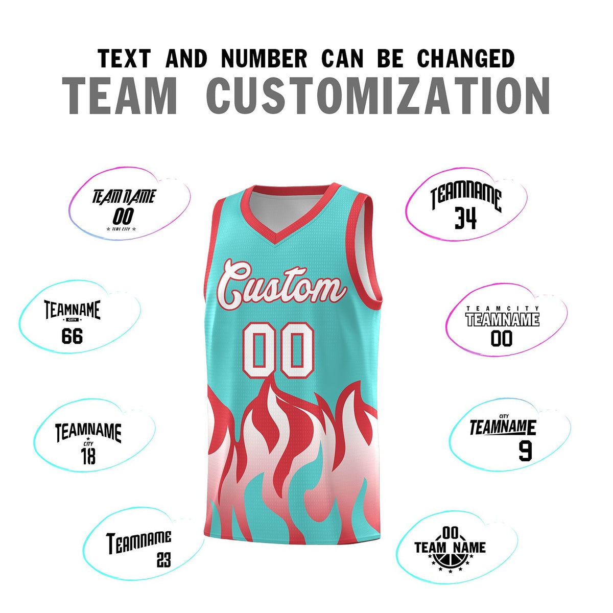 Custom Bright Green Light Red Hem Flame Pattern Fashion Sports Uniform Basketball Kits