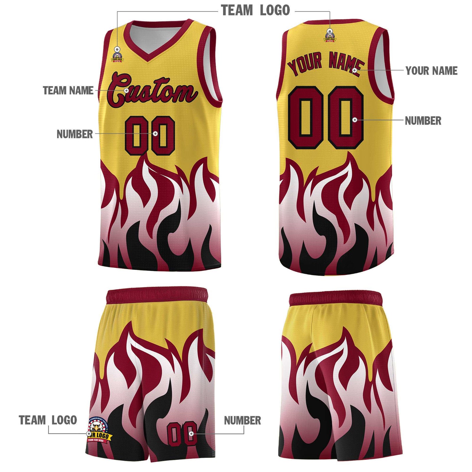 Custom Purple Crimson Hem Flame Pattern Fashion Sports Uniform Basketball Kits