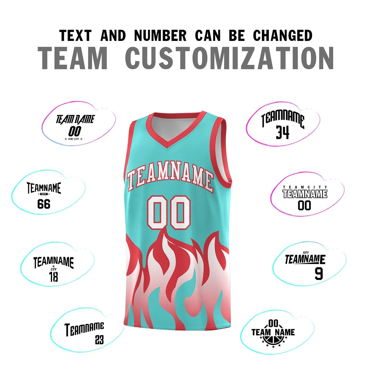 Custom Bright Green Light Red Hem Flame Pattern Fashion Sports Uniform Basketball Kits
