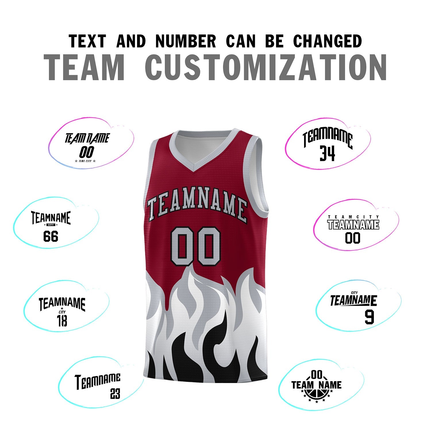 Custom Crimson Gray Hem Flame Pattern Fashion Sports Uniform Basketball Kits