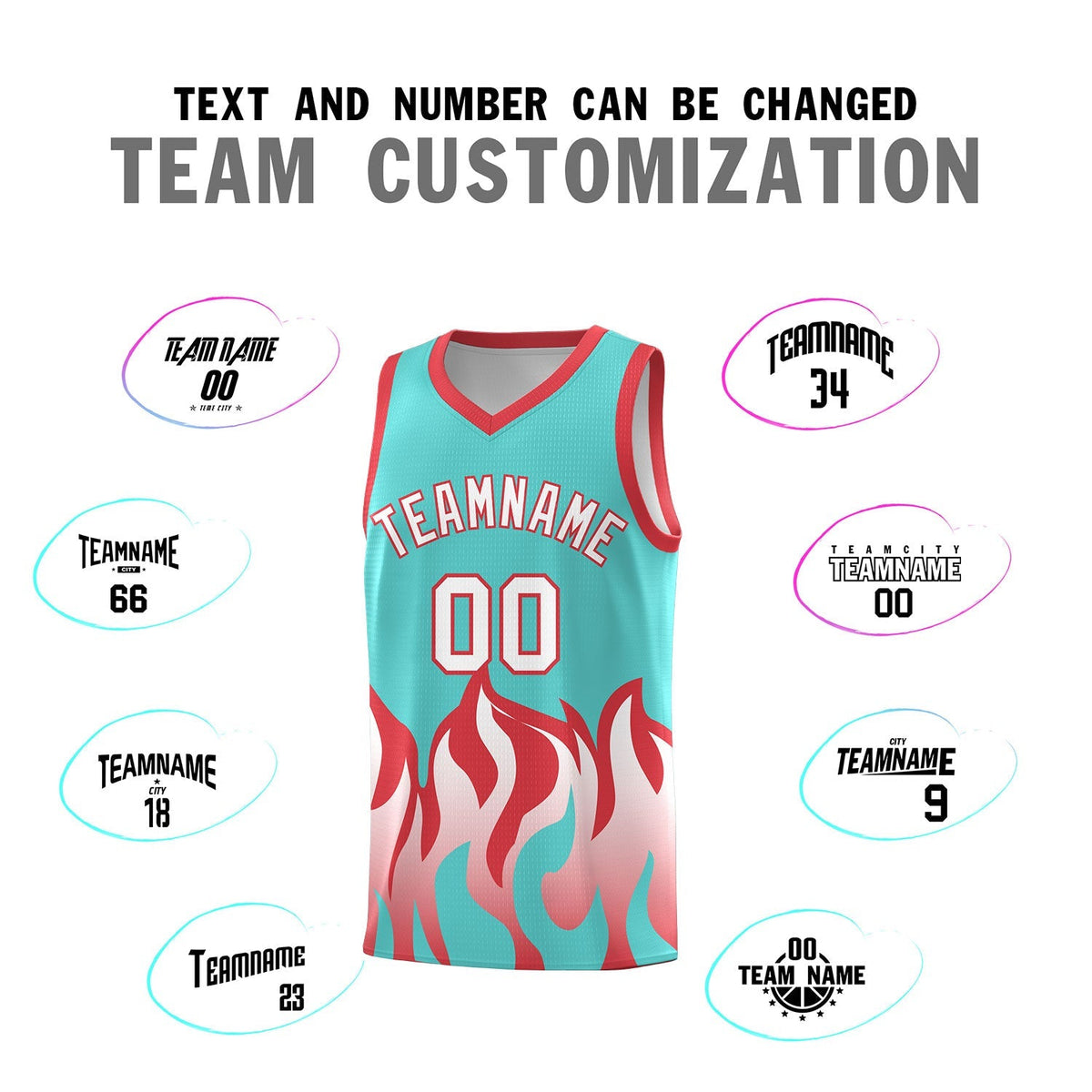 Custom Bright Green Light Red Hem Flame Pattern Fashion Sports Uniform Basketball Kits