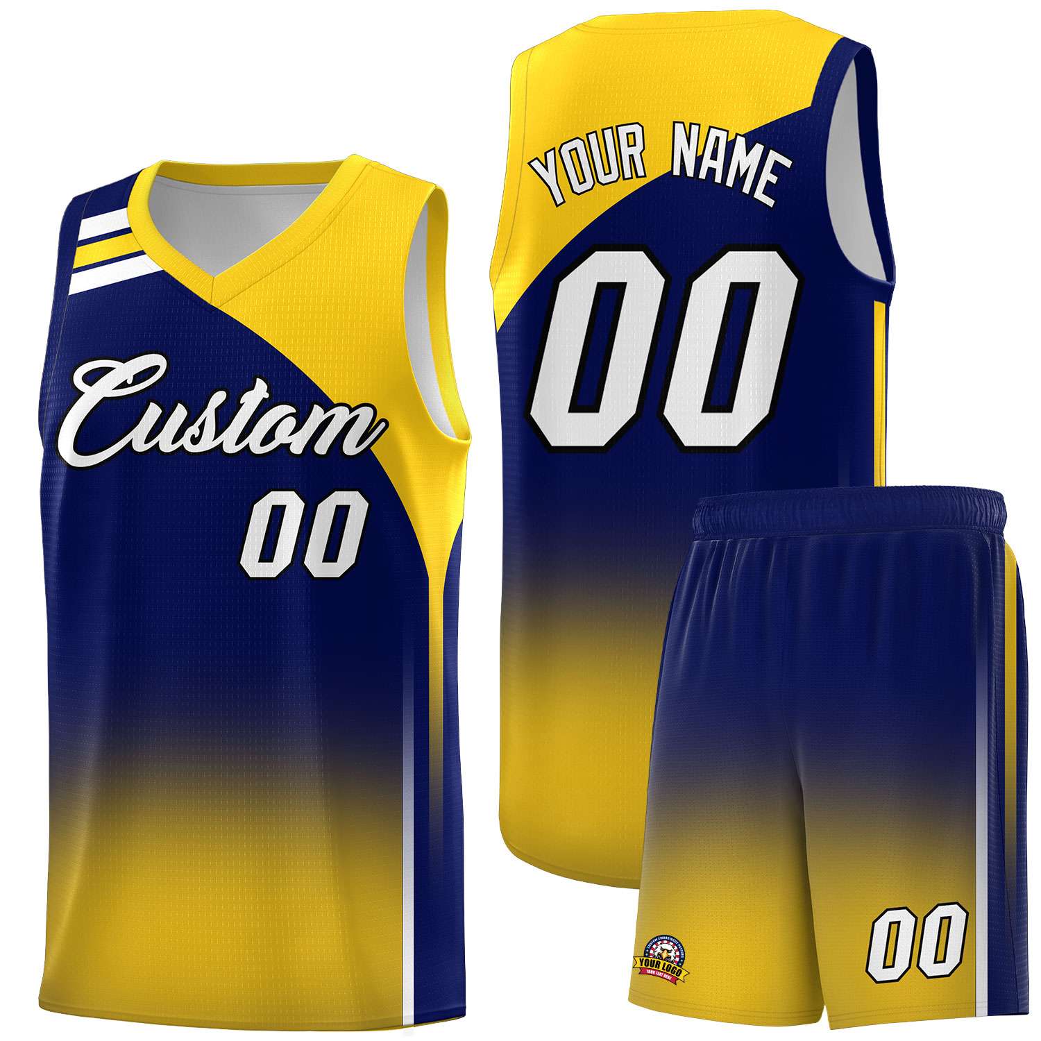 Custom Navy and Gold Gradient Fashion Sets Sports Uniform Basketball Jersey